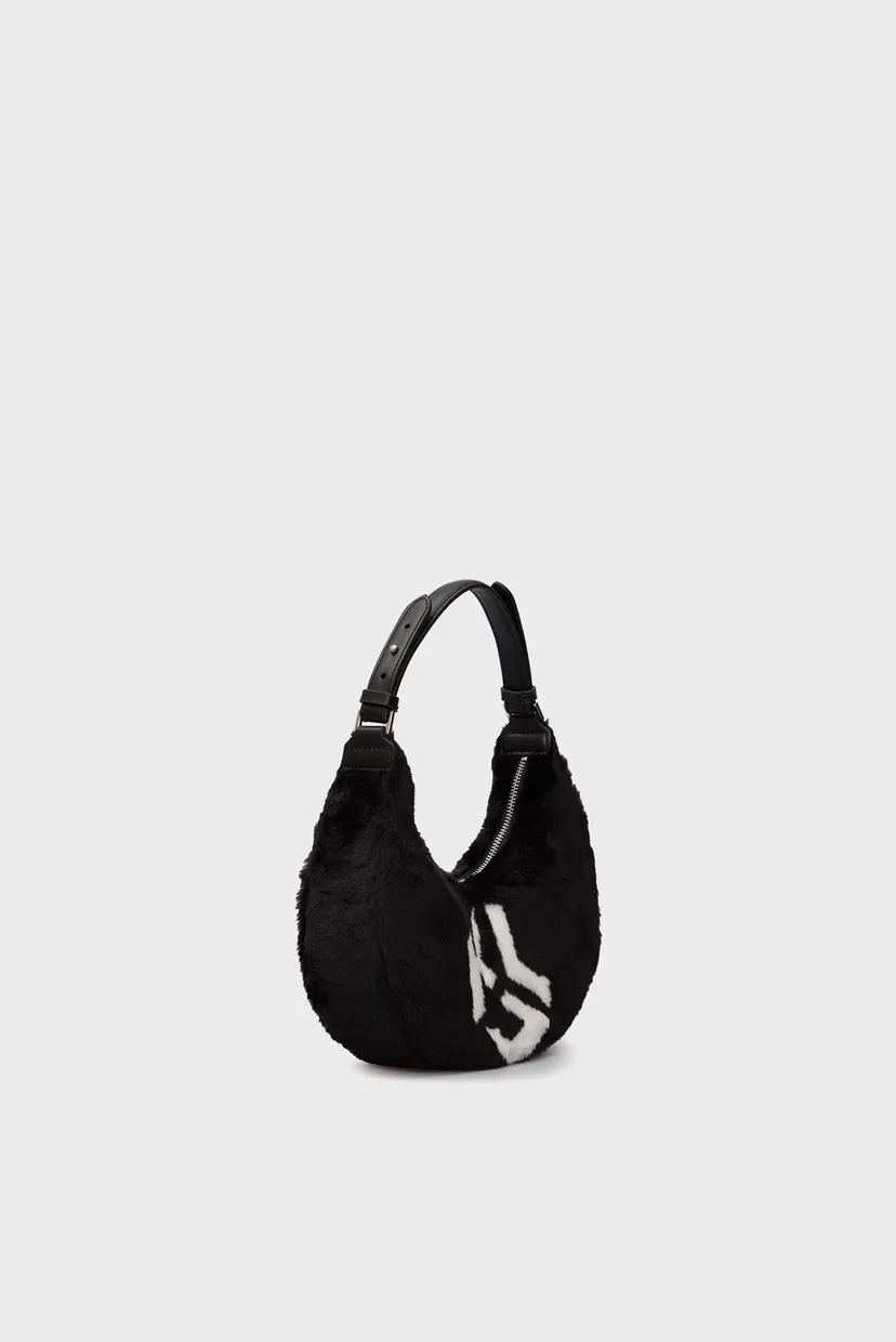 Женская черная сумка fur logo sm halfmoon shb 3