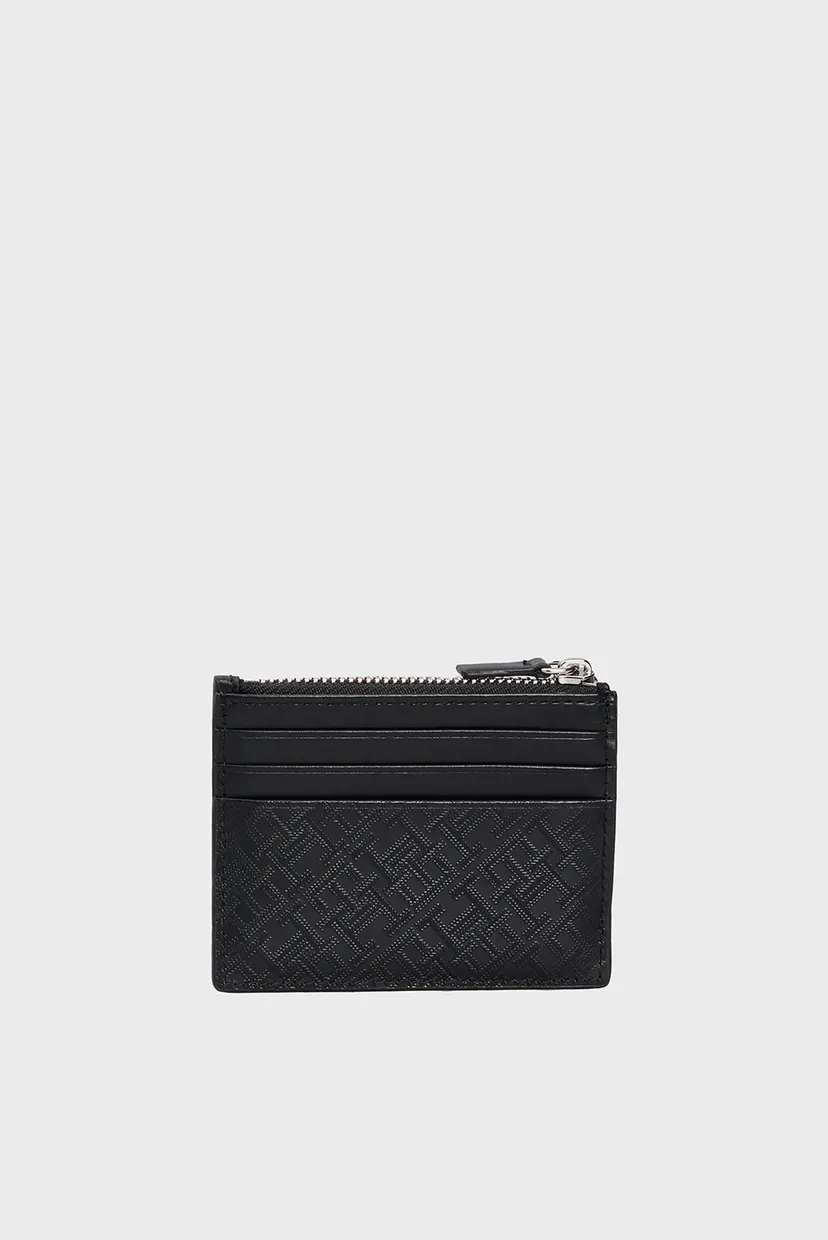 Чоловічий чорний шкіряний кардхолдер з візерунком TH MONOGRAM CC & ZIP 4