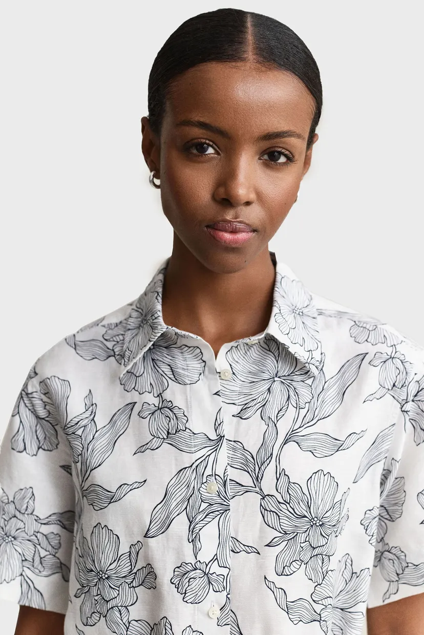 Женское белое льняное платье с узором FLORAL 4