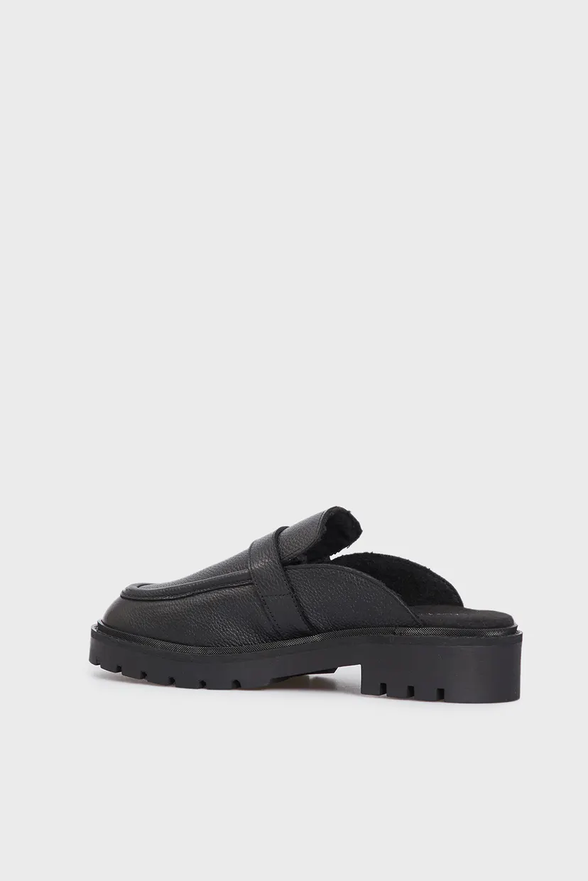 Женские черные кожаные мюли FLATFORM SLIPON MG LTH 5