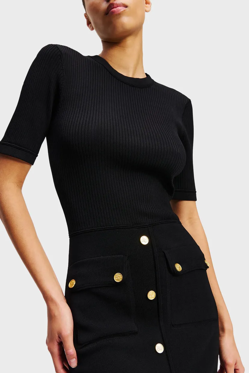 Женское черное платье BUTTON SSLV DETAIL DRESS 4