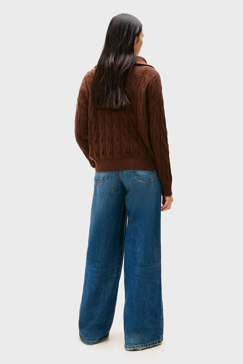 Женская коричневая шерстяная кофта SOFT WOOL CABLE 3