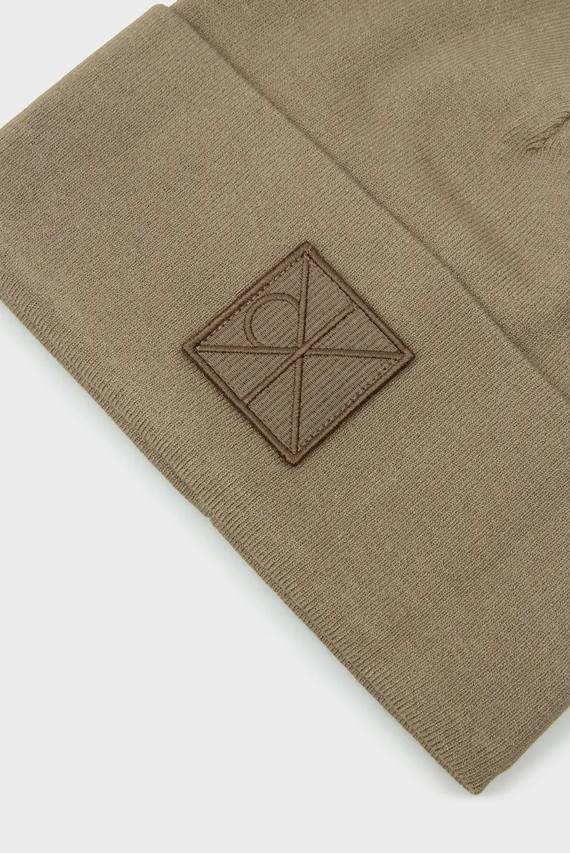 Мужская темно-зеленая шапка EMBLEM PATCH FINE RIB BEANIE 3