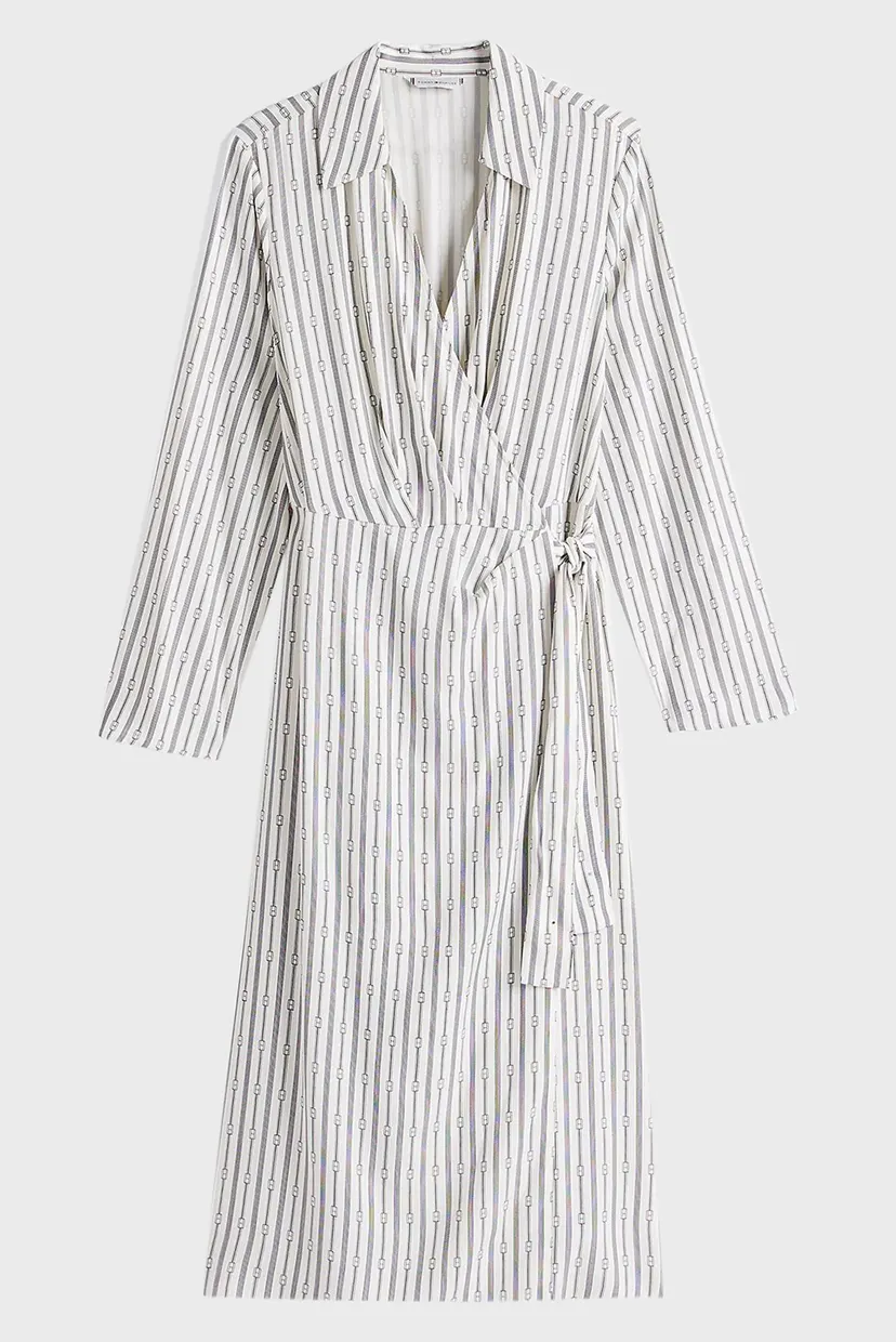 Женское белое платье в полоску FLUID VIS LS WRAP MIDI DRESS 5