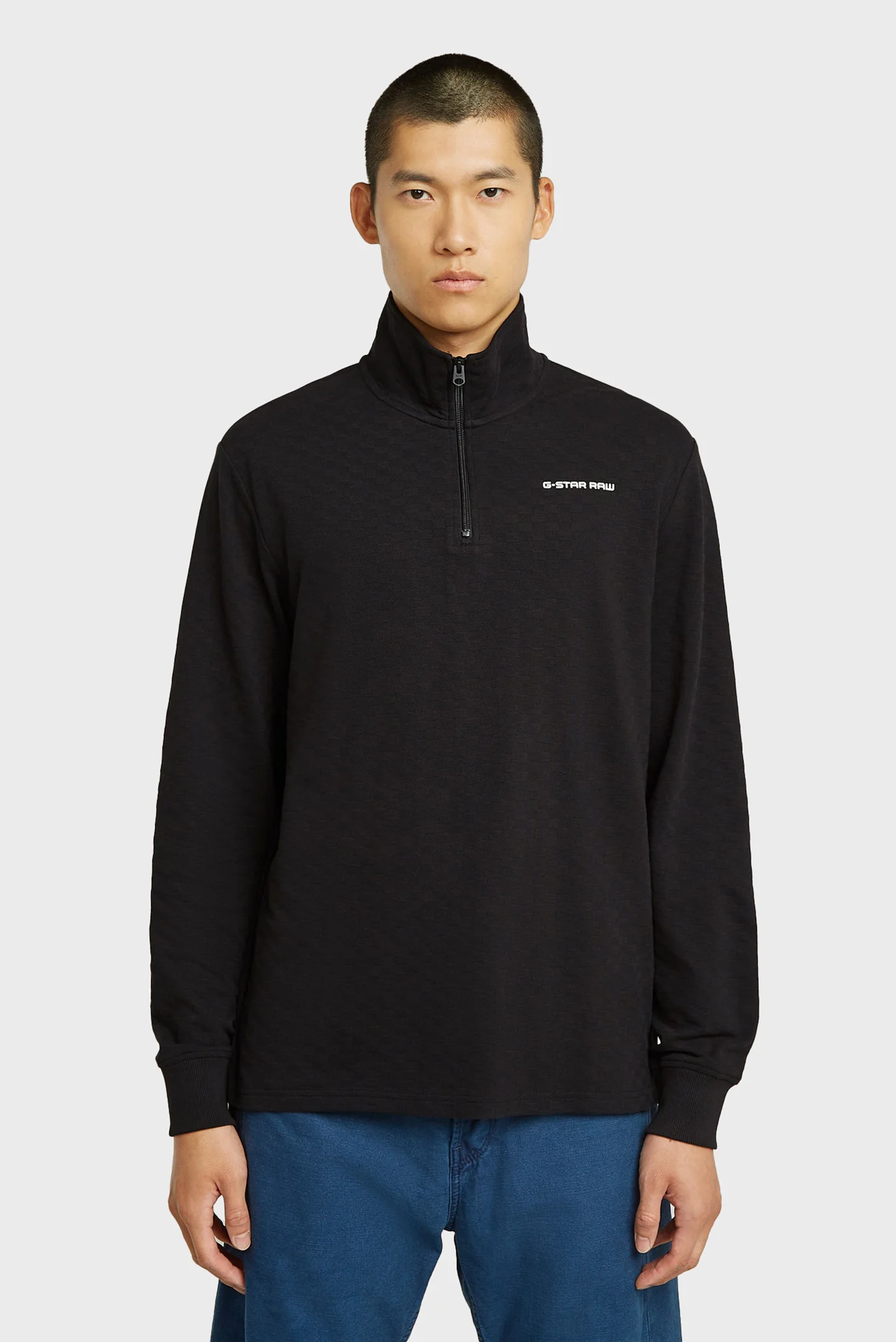 Чоловічий чорний лонгслів Checquard tweeter half zip G-Star RAW