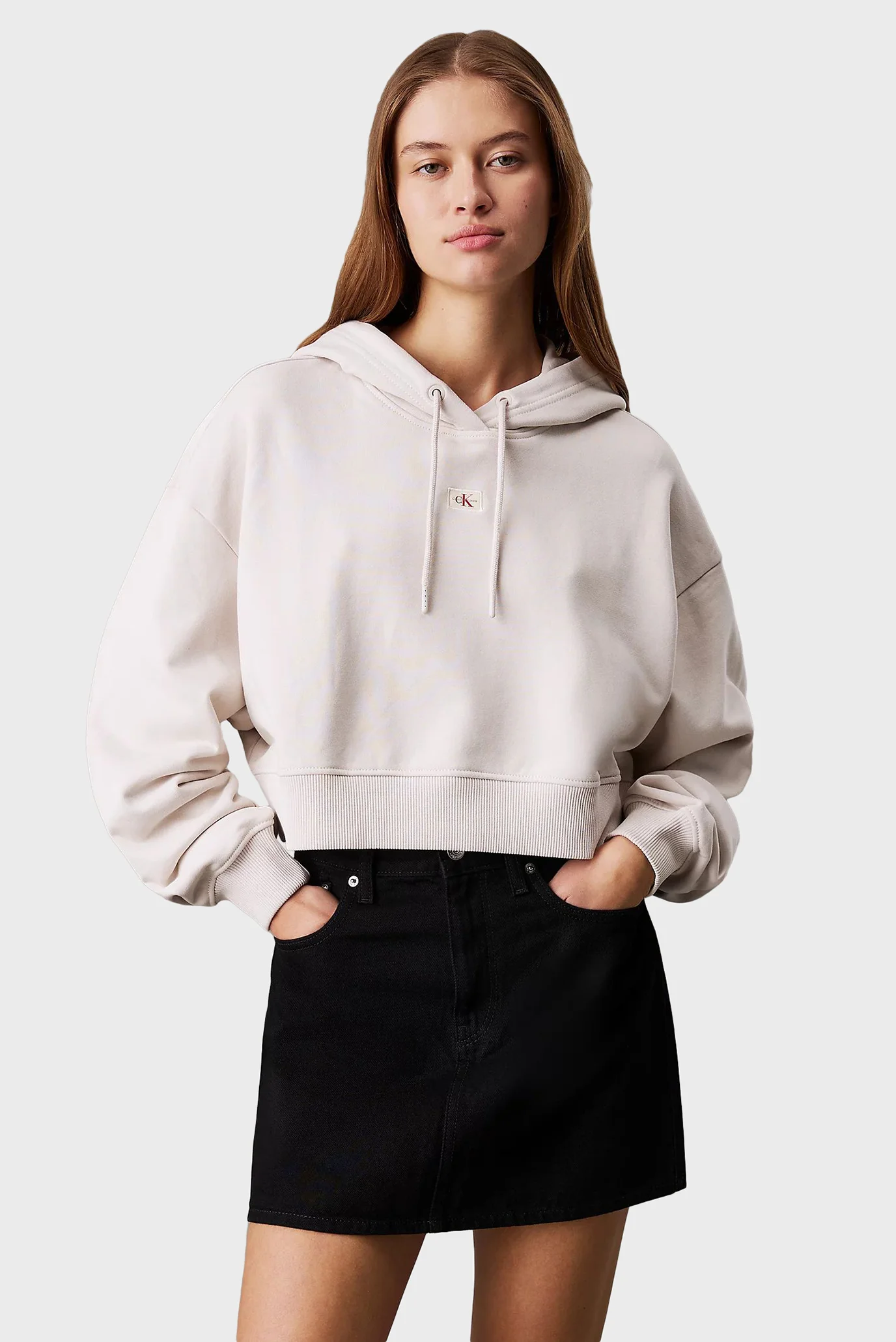 Женское бежевое худи WOVEN LABEL HOODIE Calvin Klein Jeans
