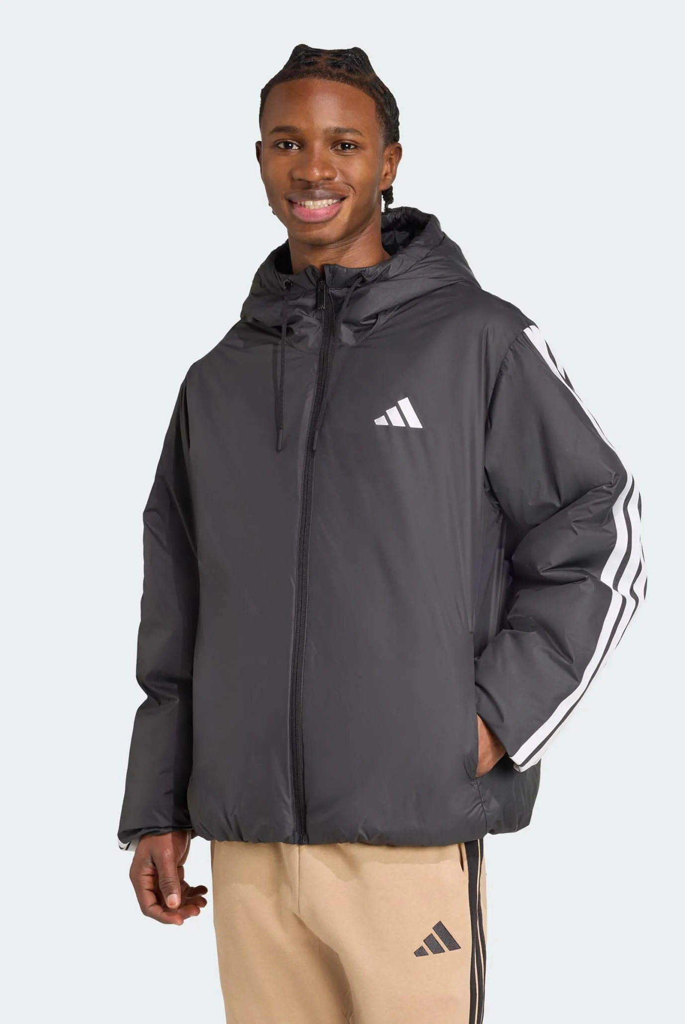 Мужская черная куртка Essentials CLIMAWARM 3-Stripes Insulated