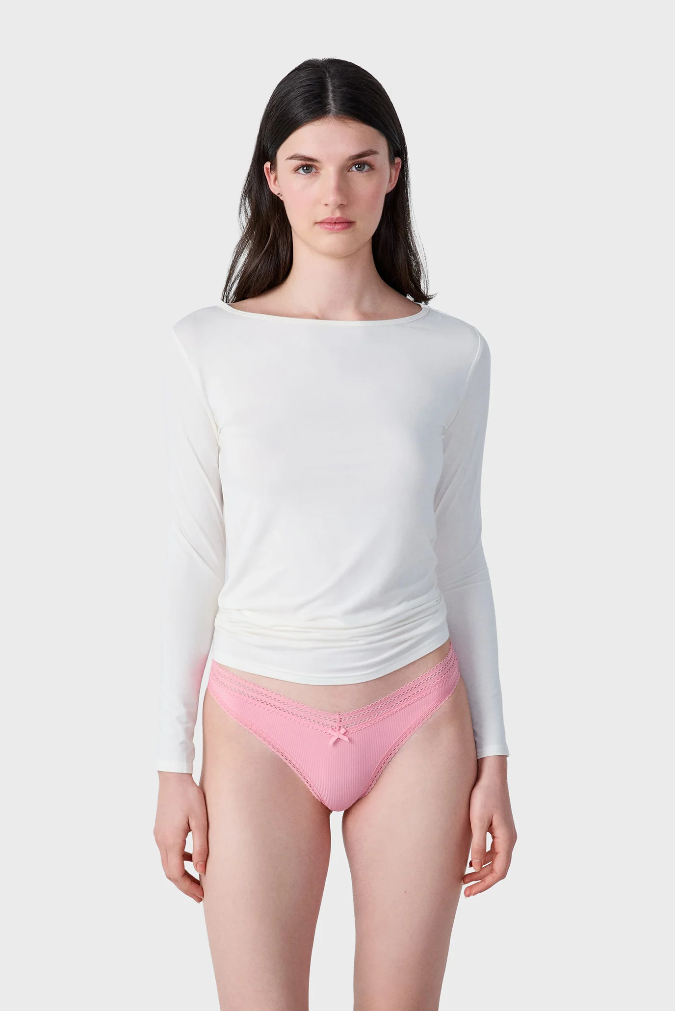 Plage　jersey thread CHINO パンツ　ピンク　34 Женские розовые трусики-танга с высокой посадкой POWER Etam