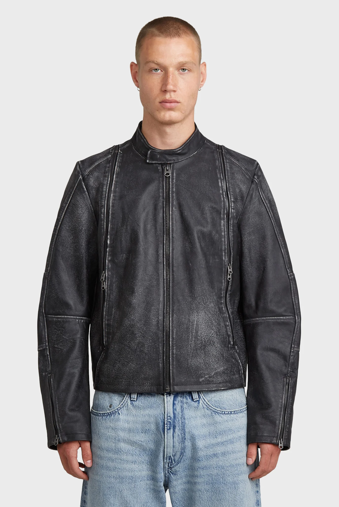 Мужская темно-серая кожаная куртка Leather Blouson G-Star RAW