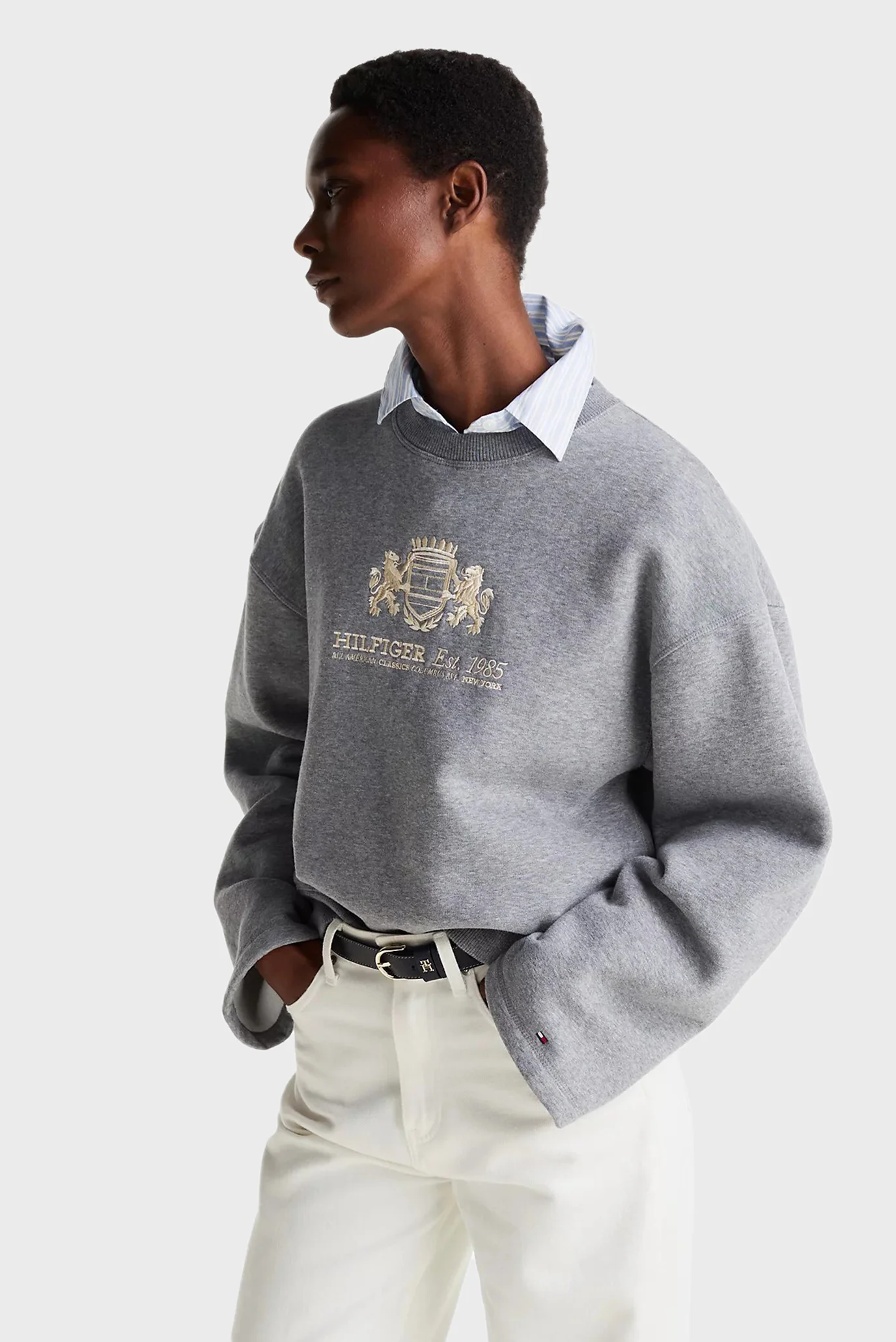 ロンハーマン soft shell Modacoat xs Женский серый свитшот REG VARSITY C-NK WIDE SLV Tommy Hilfiger