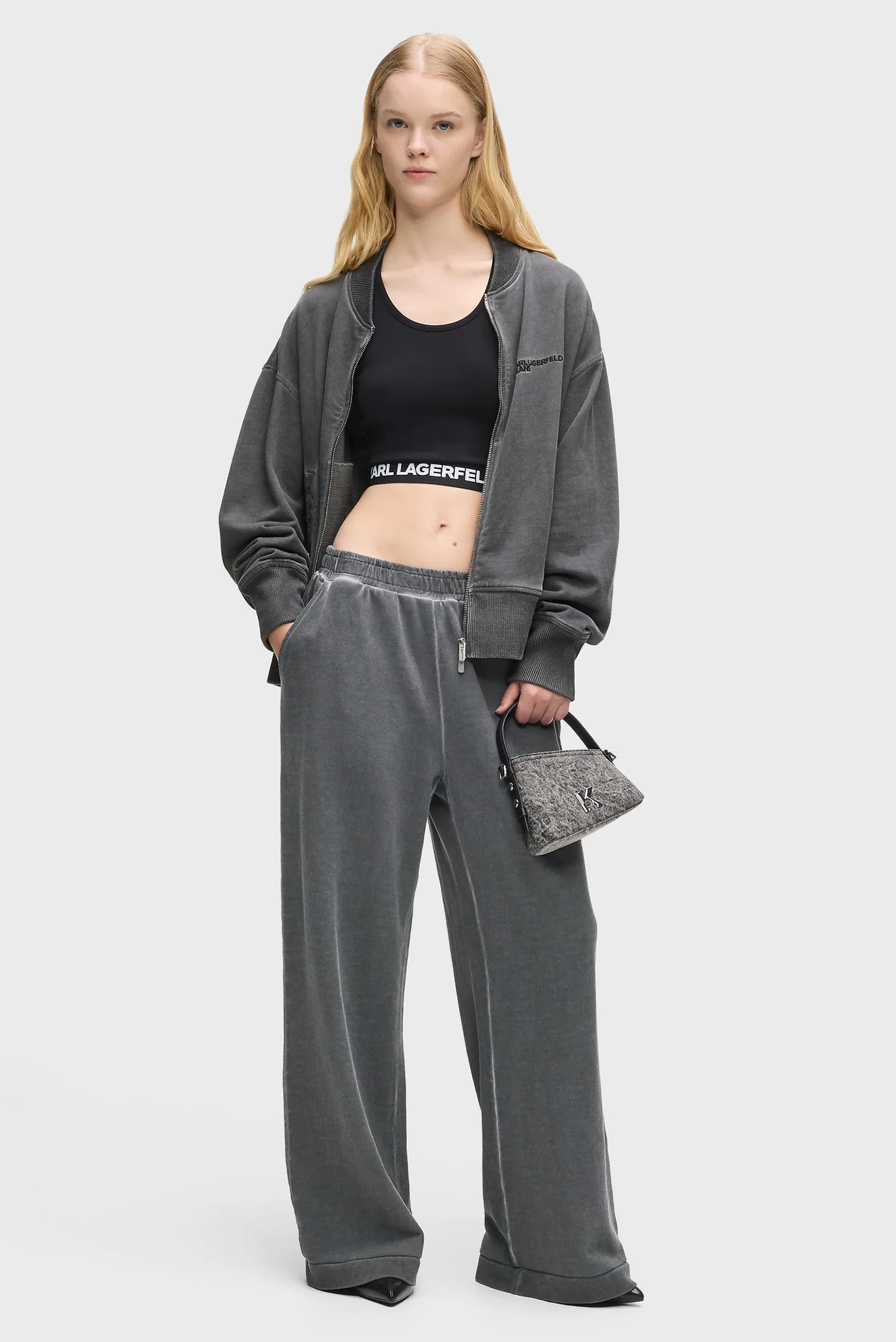 Женский серый бомбер RELAXED WASHED ZIP Karl Lagerfeld Jeans
