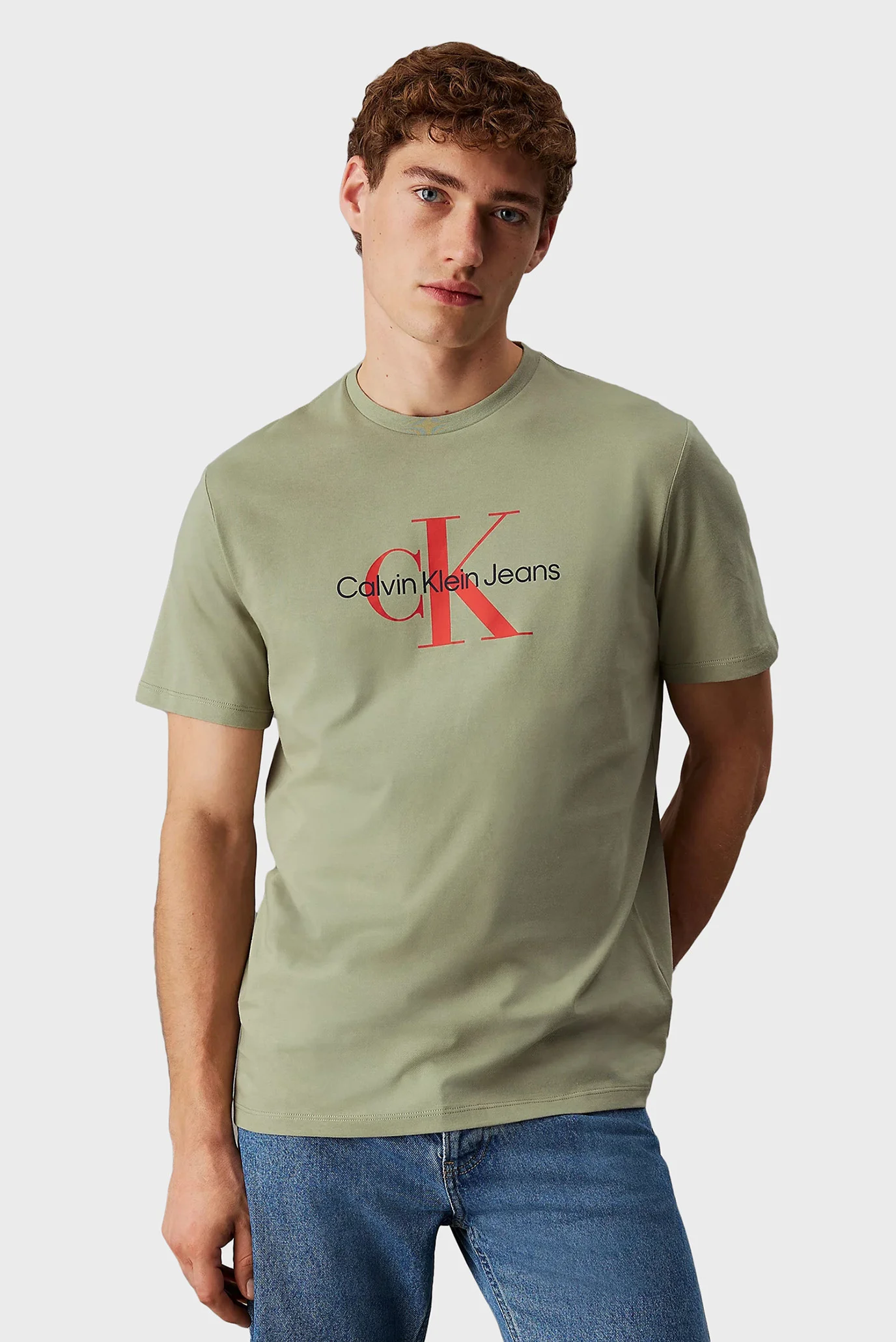 Мужская оливковая футболка SS HERO MONOGRAM TEE 30S EU OPT Calvin