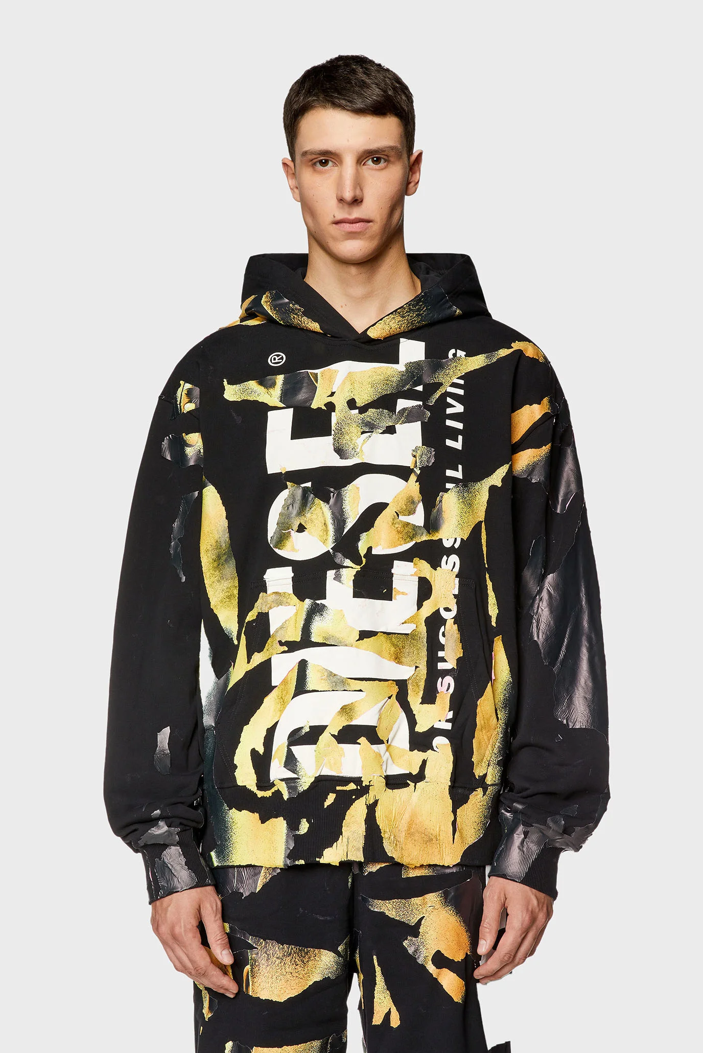 Мужское черное худи с узором S-MAC-HOOD-M1 SWEAT-SHIRT Diesel