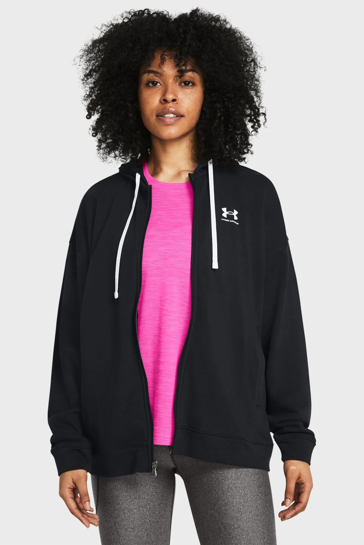 Женское черное худи UA Rival Terry OS FZ Hooded Under Armour