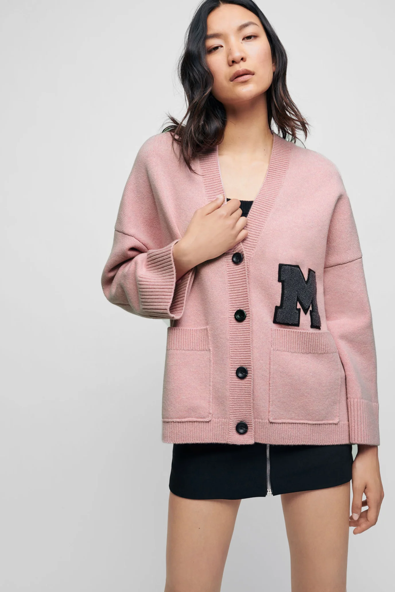 Женский розовый шерстяной кардиган MAJE MFPCA00225-ROSE — MD-Fashion