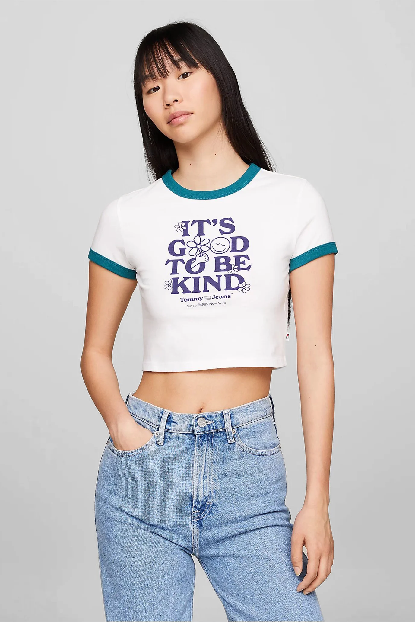 Женский белый топ TJW SLIM CRP NOVELTY1 RINGER TEE Tommy Jeans