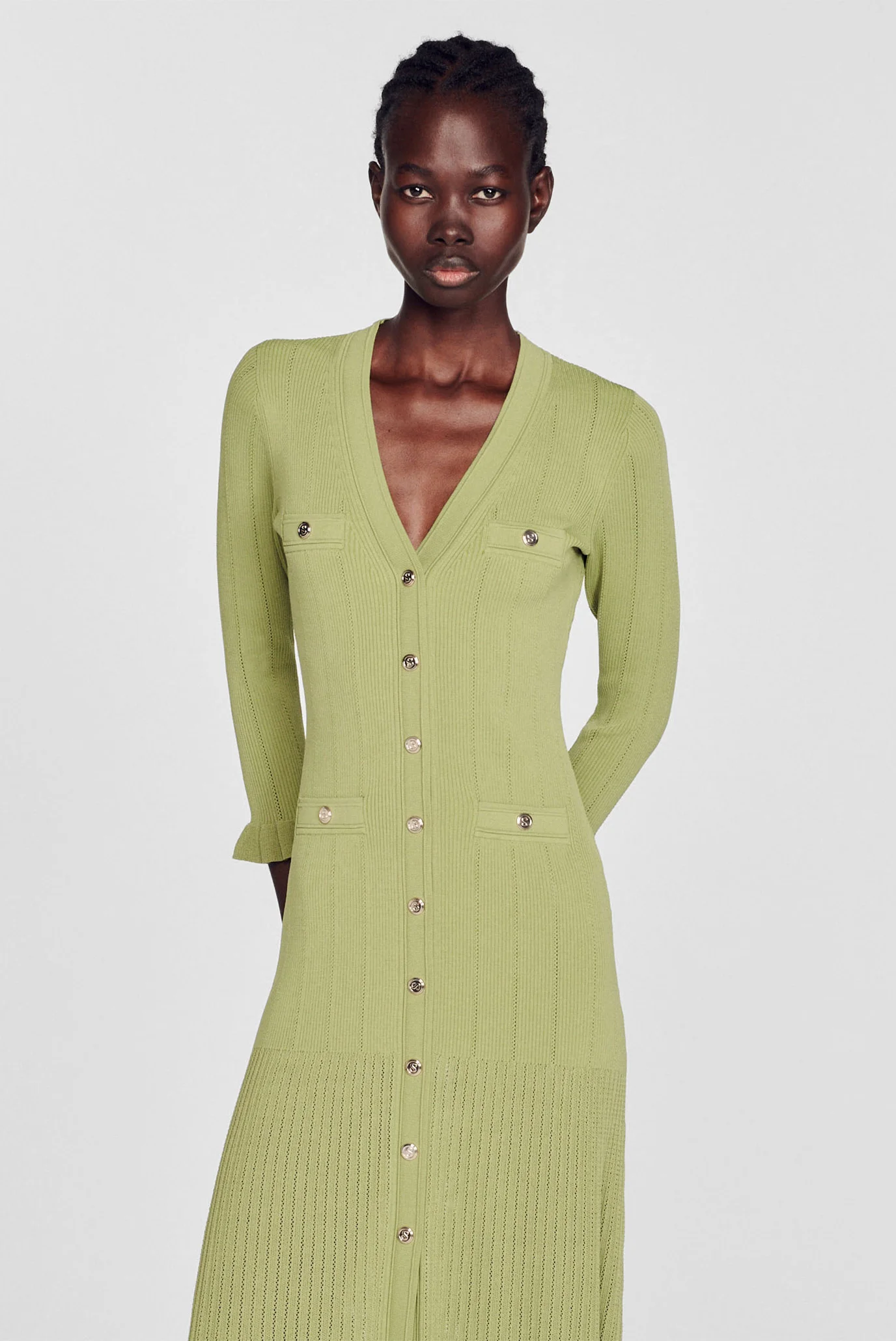 Женское оливковое платье Sandro SFPRO02997_OLIVE GREEN — MD-Fashion