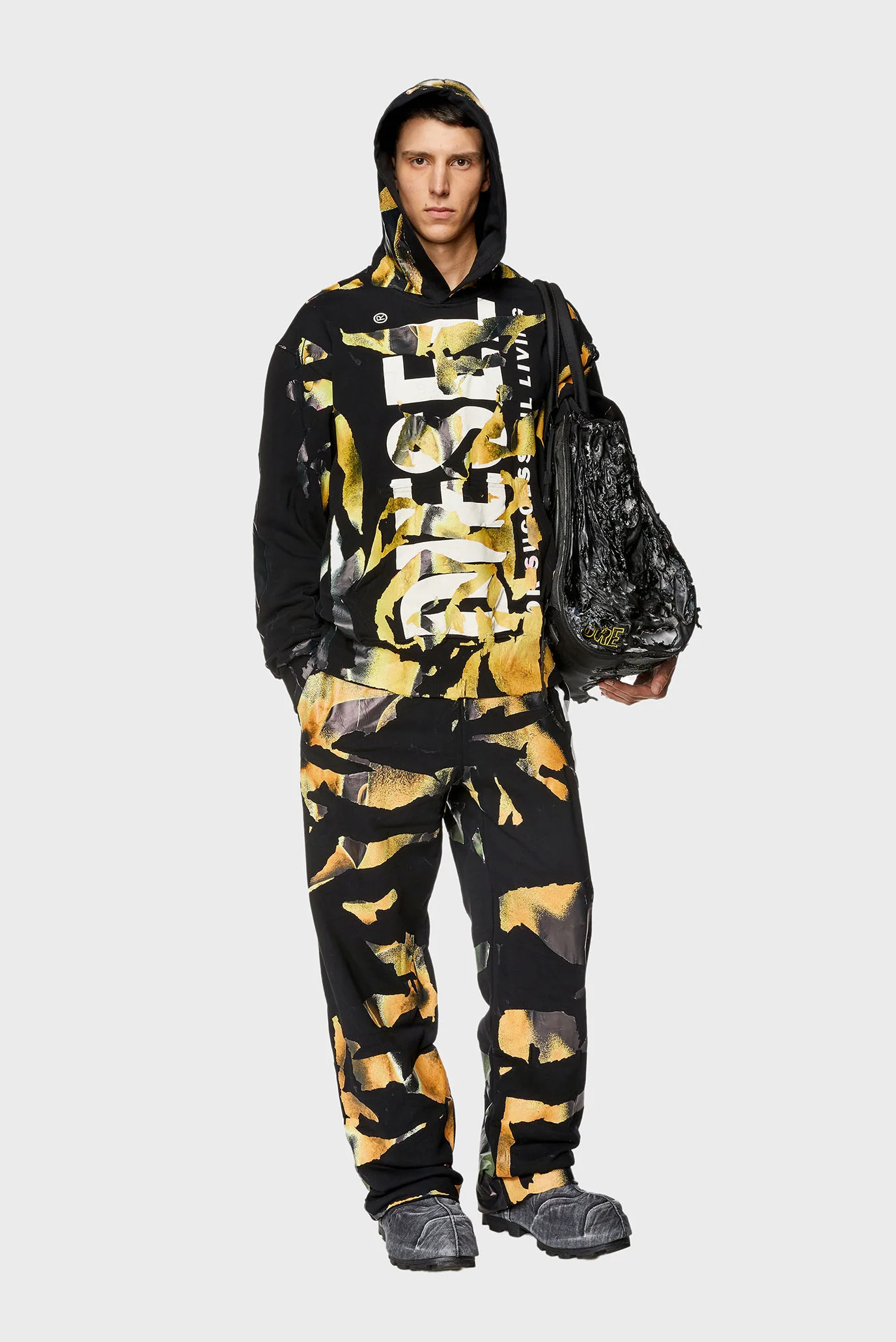Мужское черное худи с узором S-MAC-HOOD-M1 SWEAT-SHIRT Diesel
