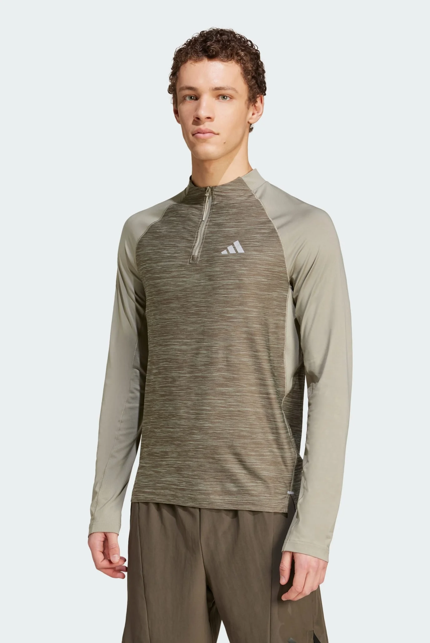 Чоловічий оливковий лонгслів Gym+ Training 3-Stripes 1/4-Zip Long
