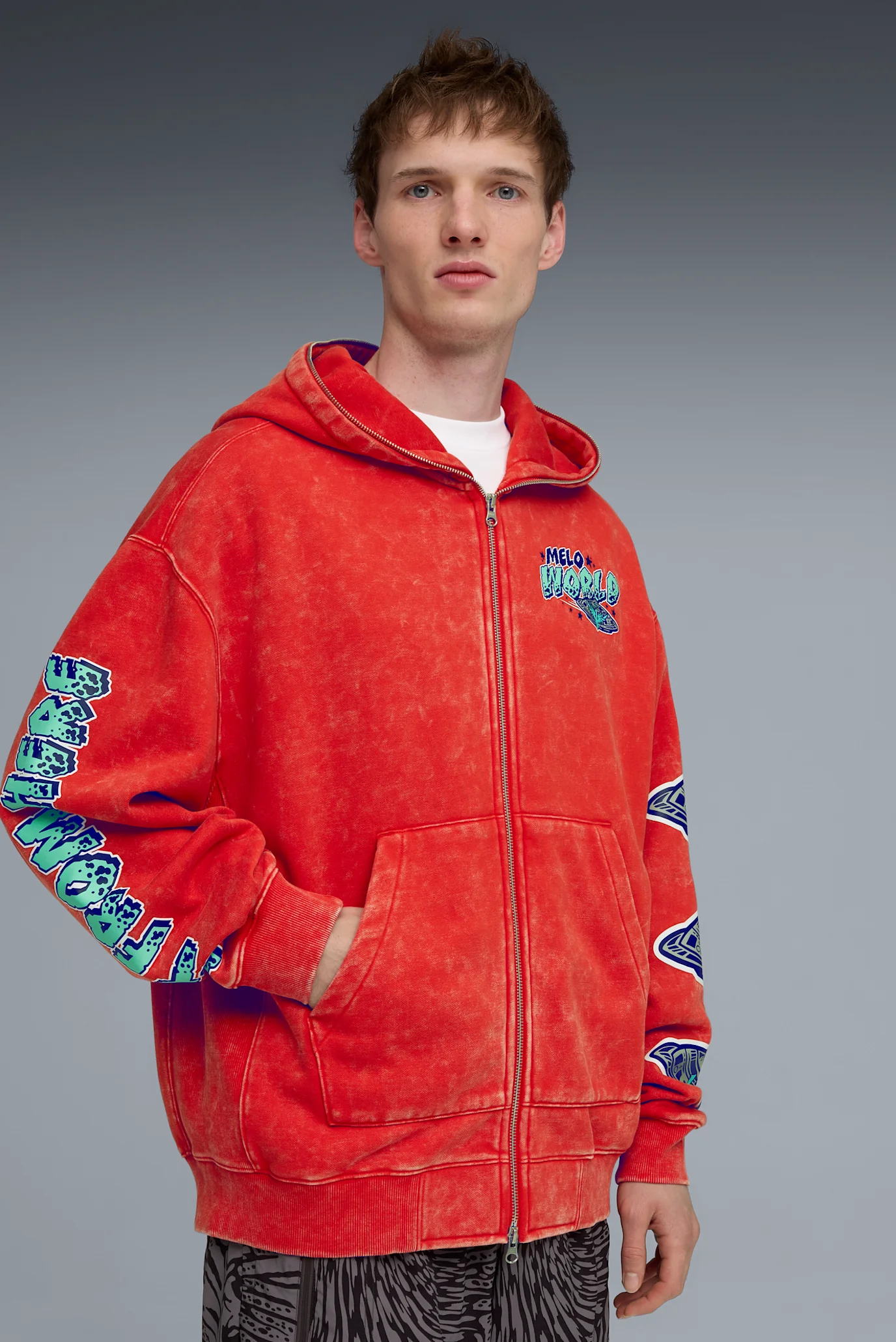 Чоловіче червоне худі Melo World Zip Up Hoodie Men PUMA 634603_01