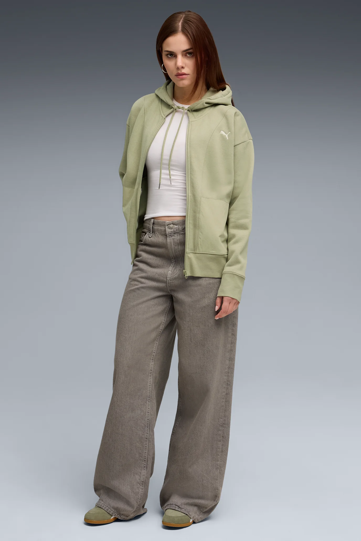 Женское оливковое худи HER Relaxed Full-Zip Hoodie Women PUMA