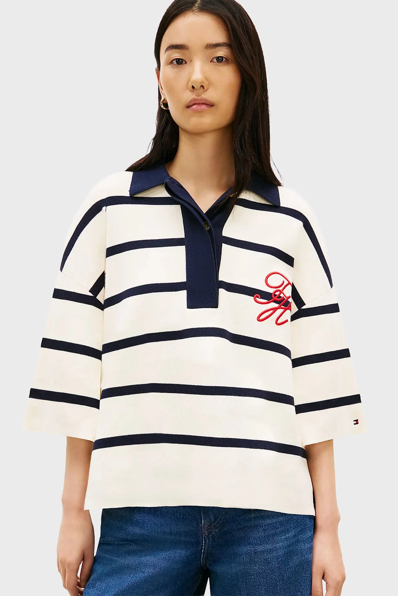 Жіноче біле поло у смужку FULL NEEDLE Tommy Hilfiger WW0WW49616