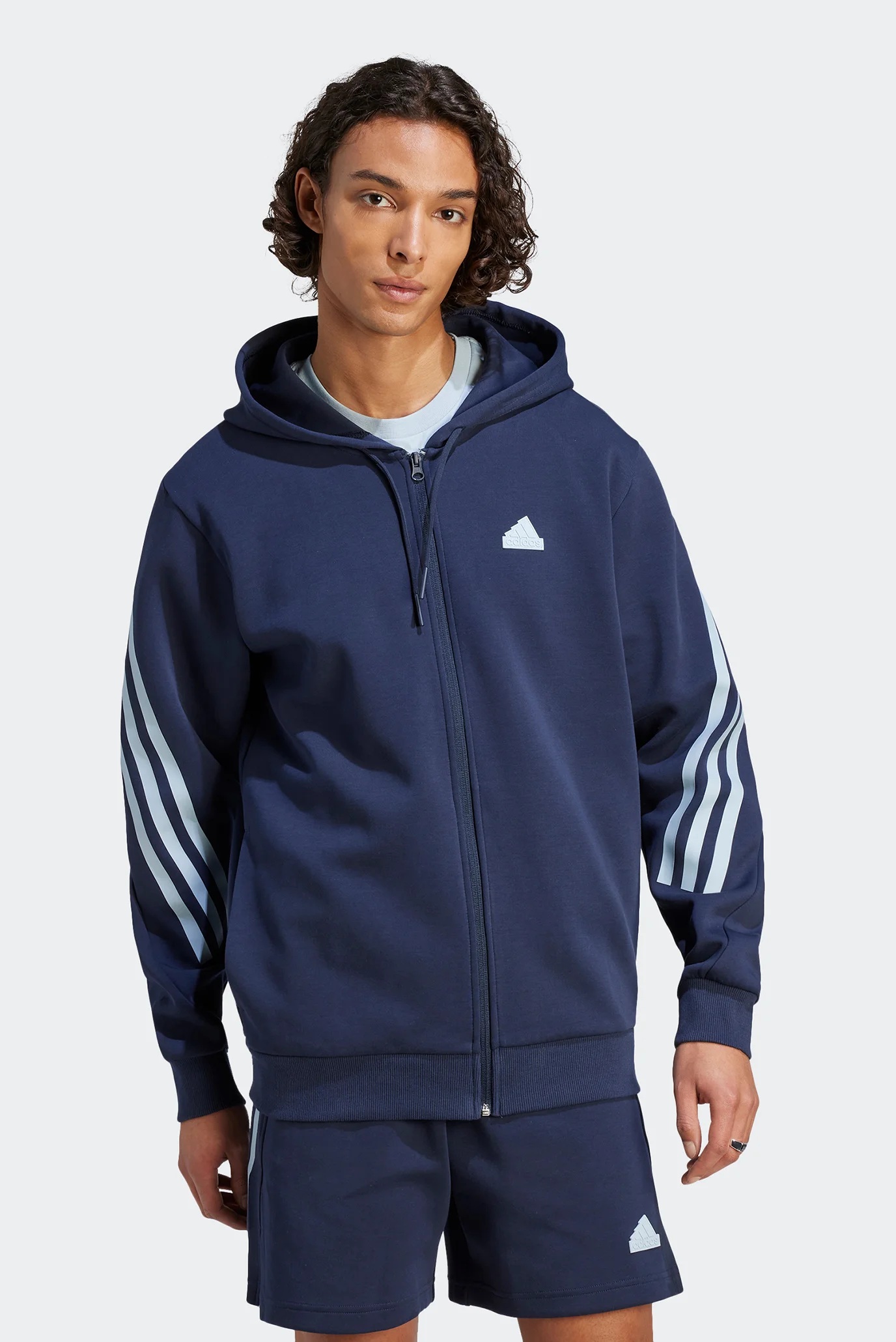 Мужское темно-синее худи Future Icons 3-Stripes Full-Zip adidas