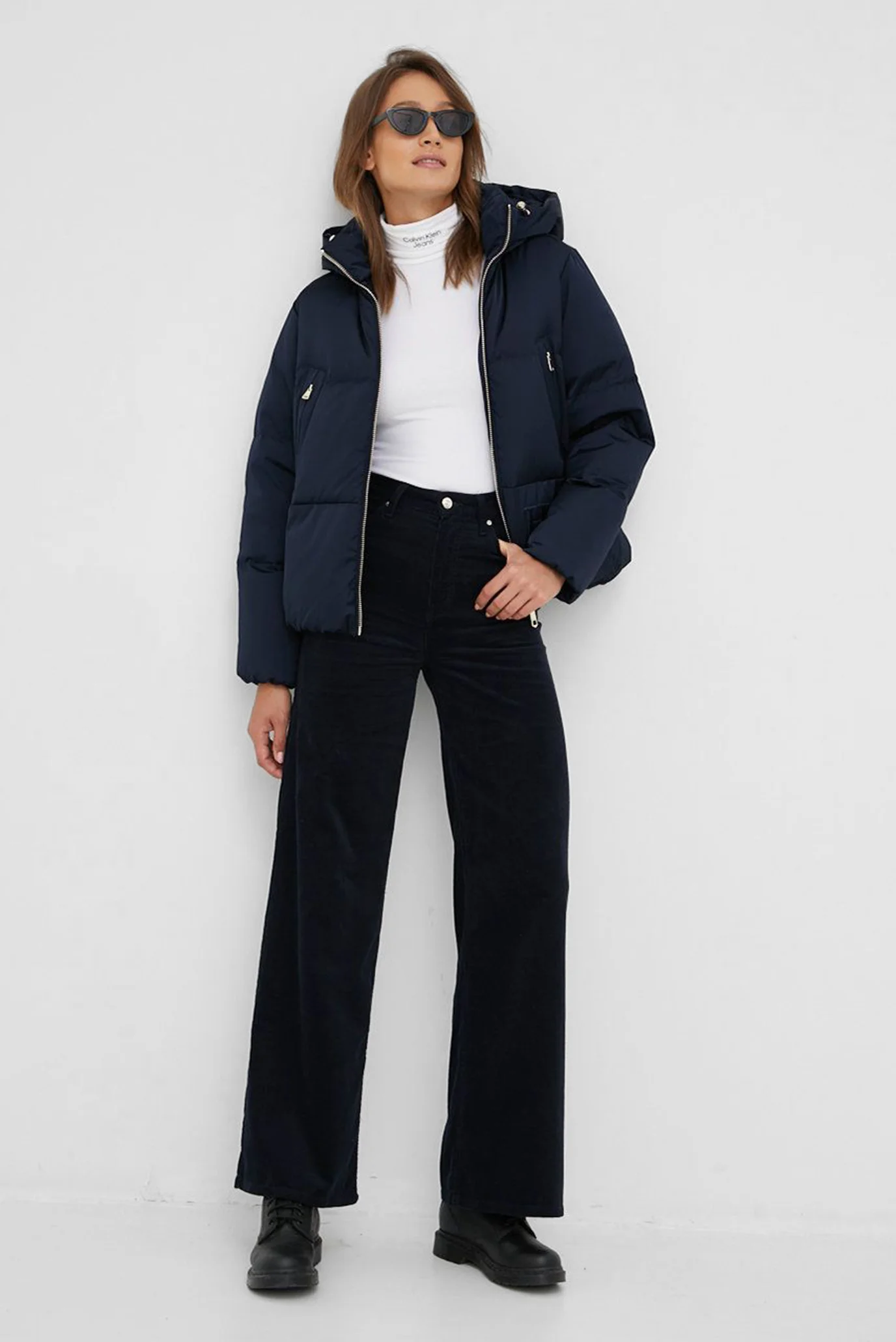 Женский темно-синий пуховик SATEEN DOWN HOODED JACKET Tommy