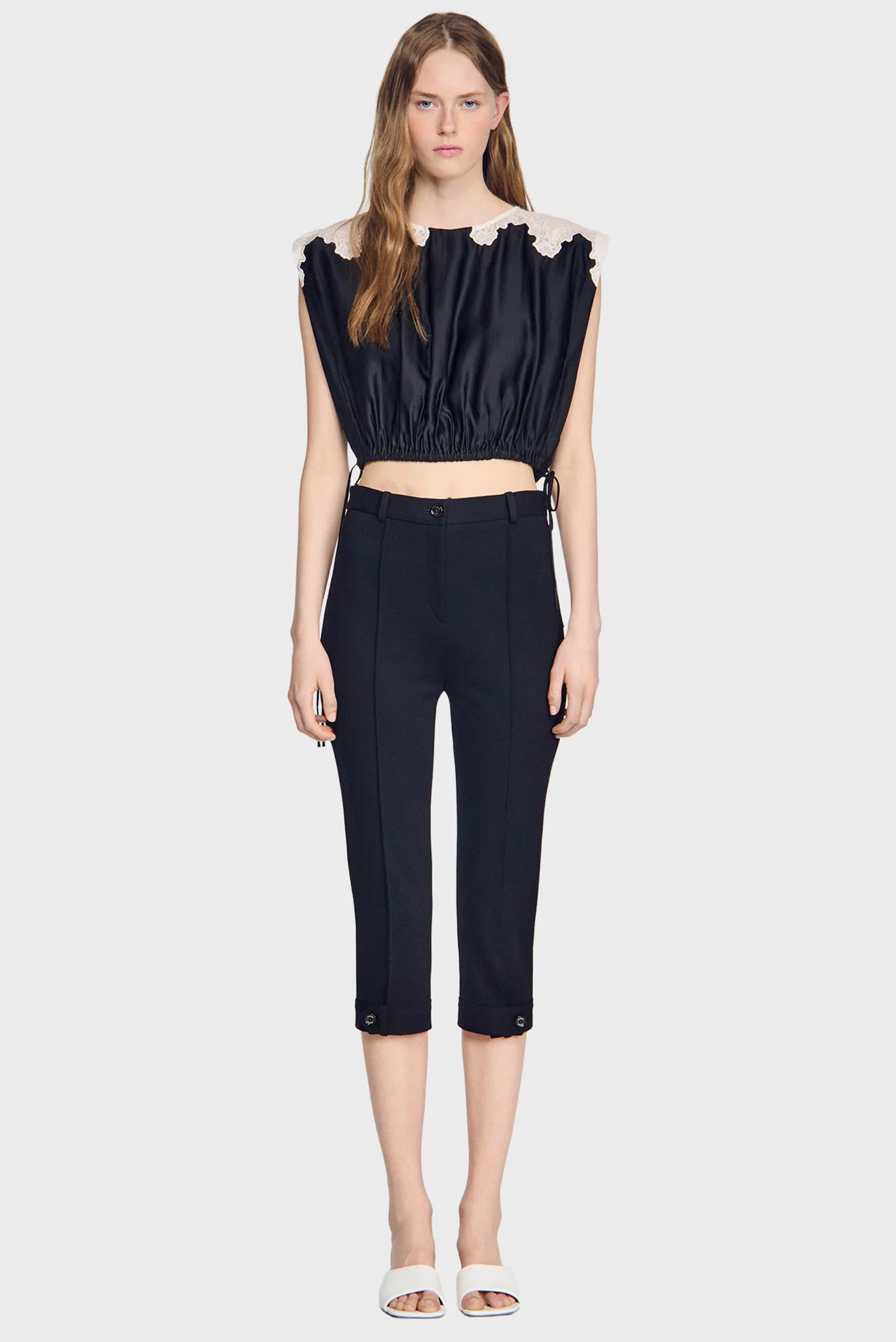 Жіночий чорний топ Sandro SFPTO00984_BLACK - ECRU — MD-Fashion
