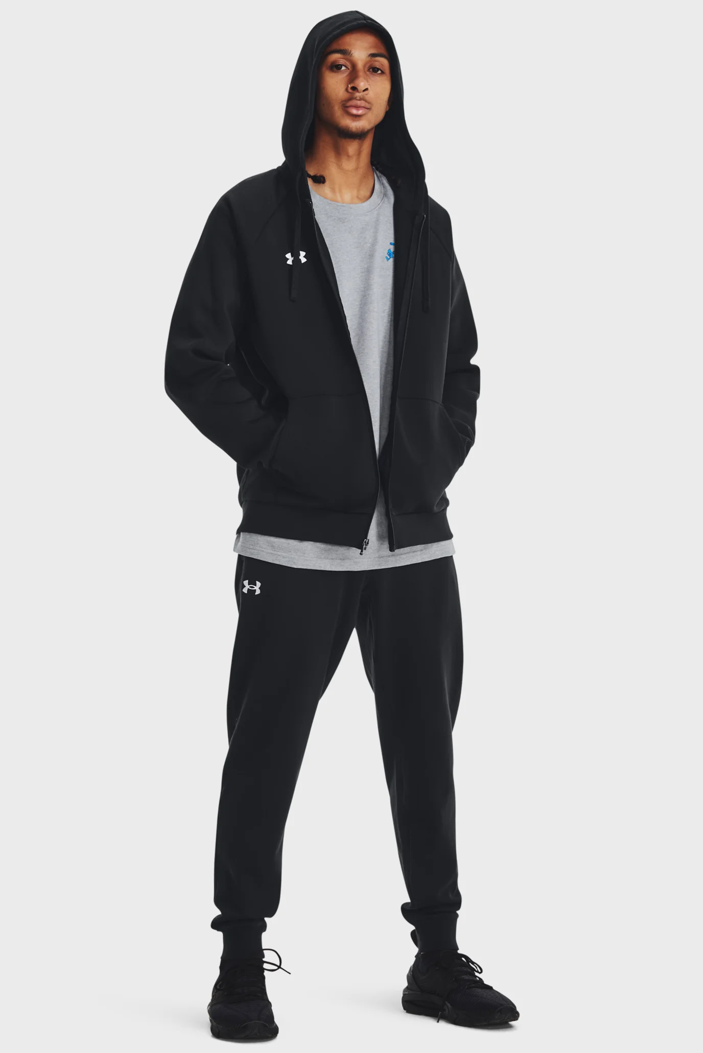 Мужское черное худи UA Rival Fleece FZ Hoodie Under Armour 1379767