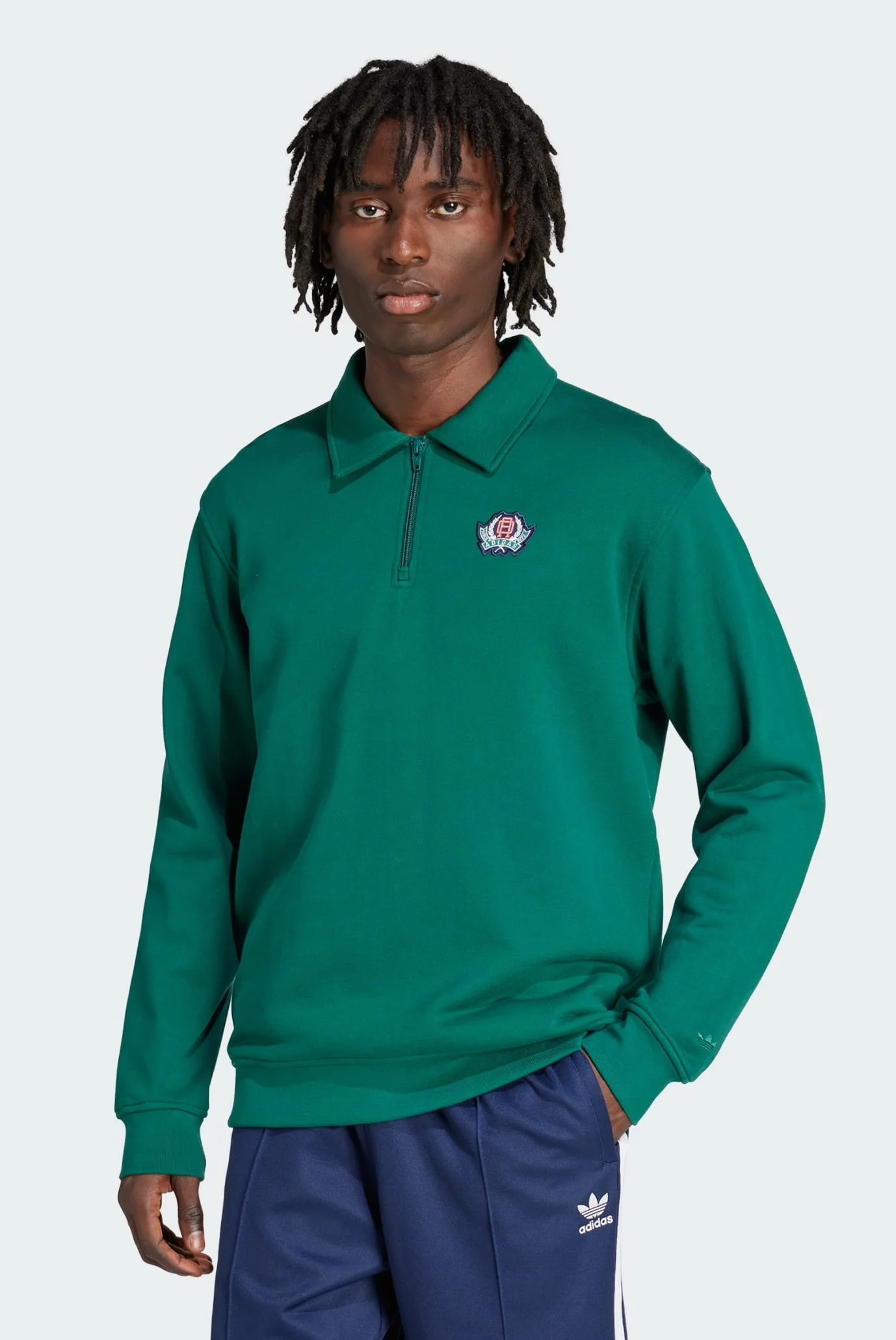 Мужское зеленое поло Varsity Loose Half-Zip adidas JX8171 — MD-Fashion