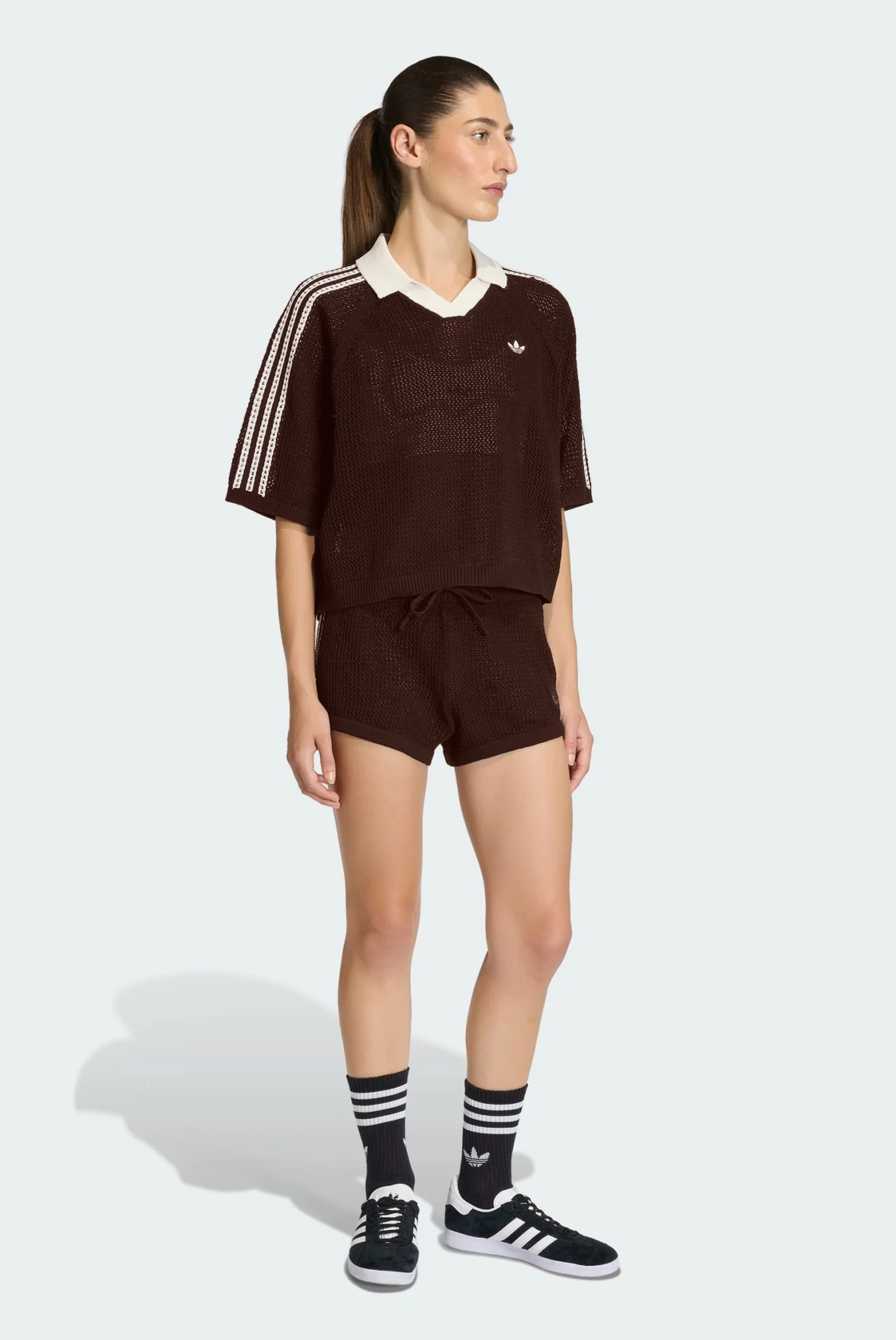 Женское коричневое поло KNITTED CROCHET adidas KE0198 — MD-Fashion