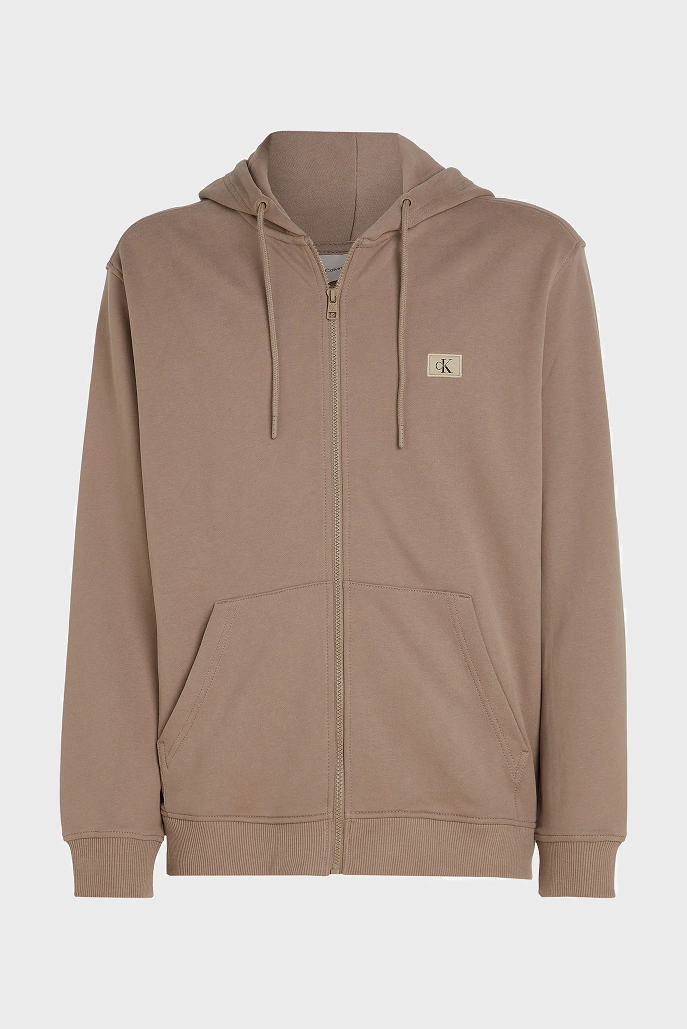 Мужское коричневое худи WOVEN LABEL ZIP THROUGH HOODIE Calvin