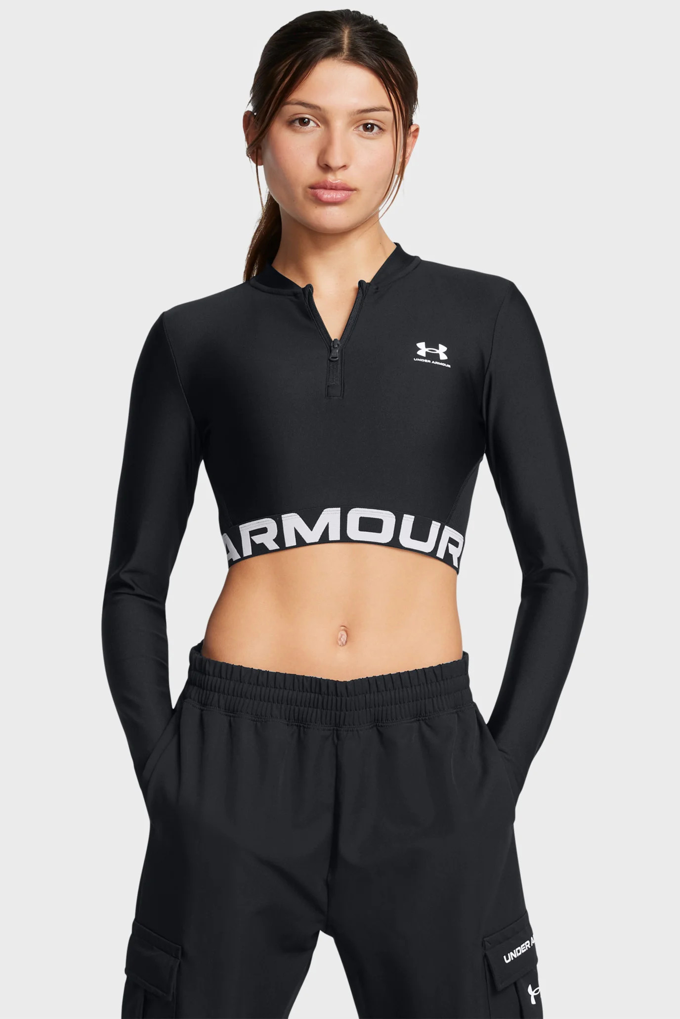 md Женский черный лонгслив HeatGear Rib 1/4 Zip LS Under Armour