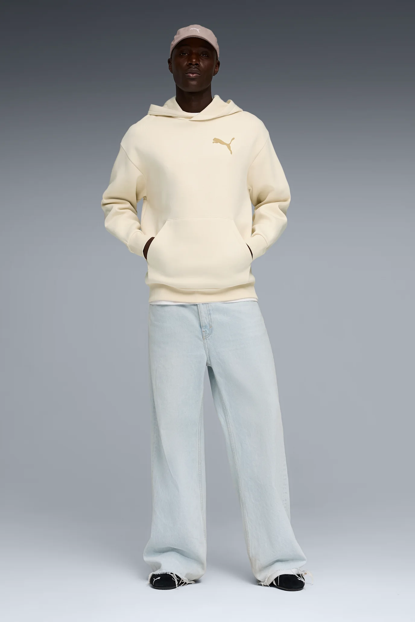 Чоловіче бежеве худі Essentials Elevated Cat Logo Relaxed Hoodie