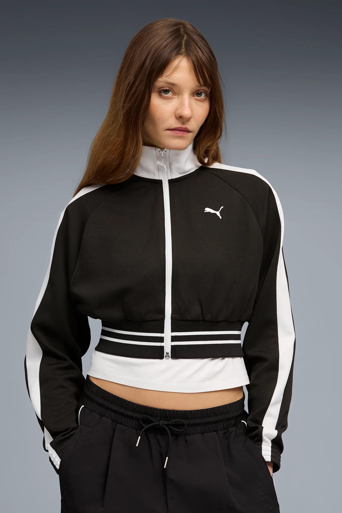 Женская черная спортивная кофта T7 Cropped Track Jacket Women PUMA