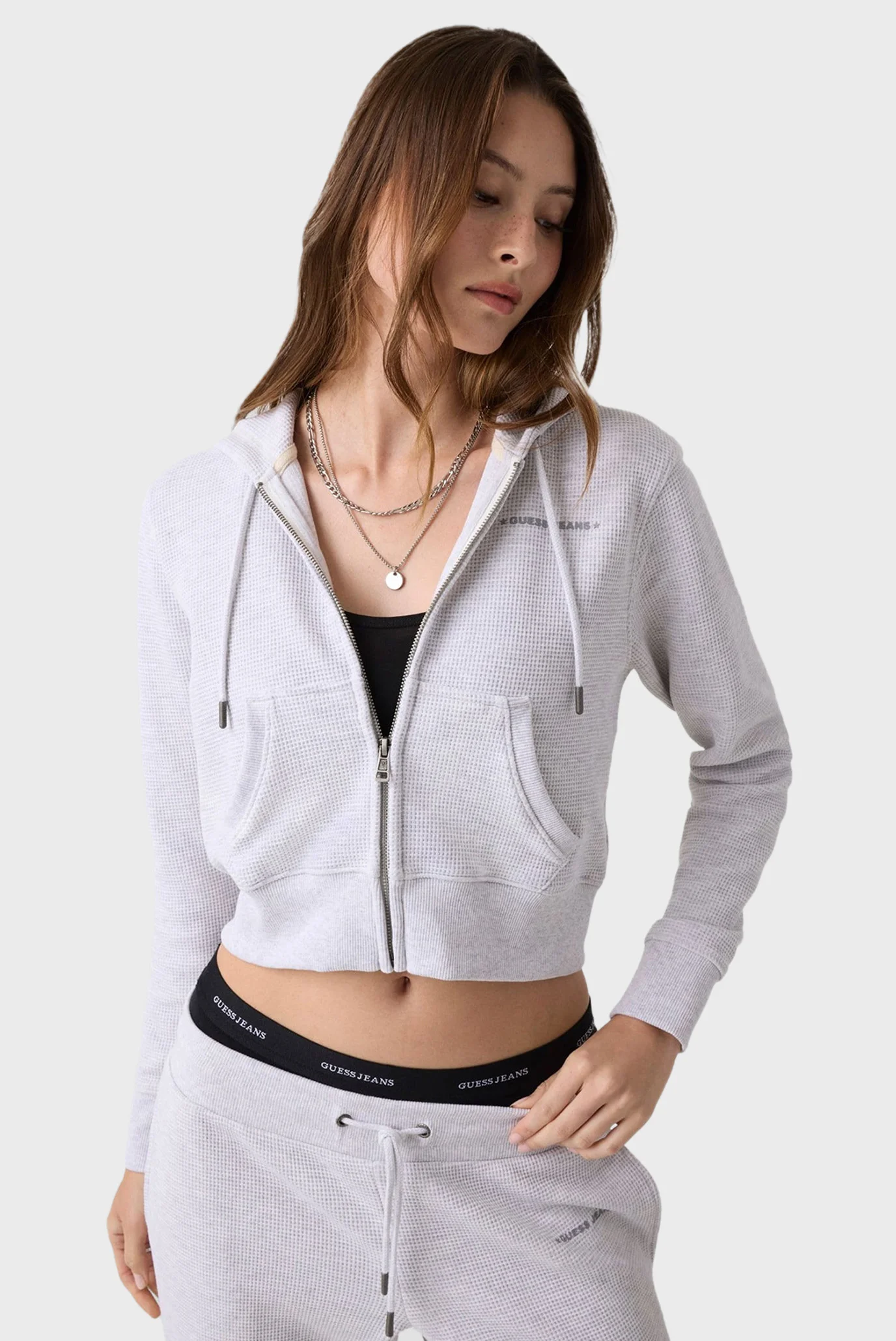 Женское серое худи Guess Jeans W6YQ13.K4206;H91N — MD-Fashion