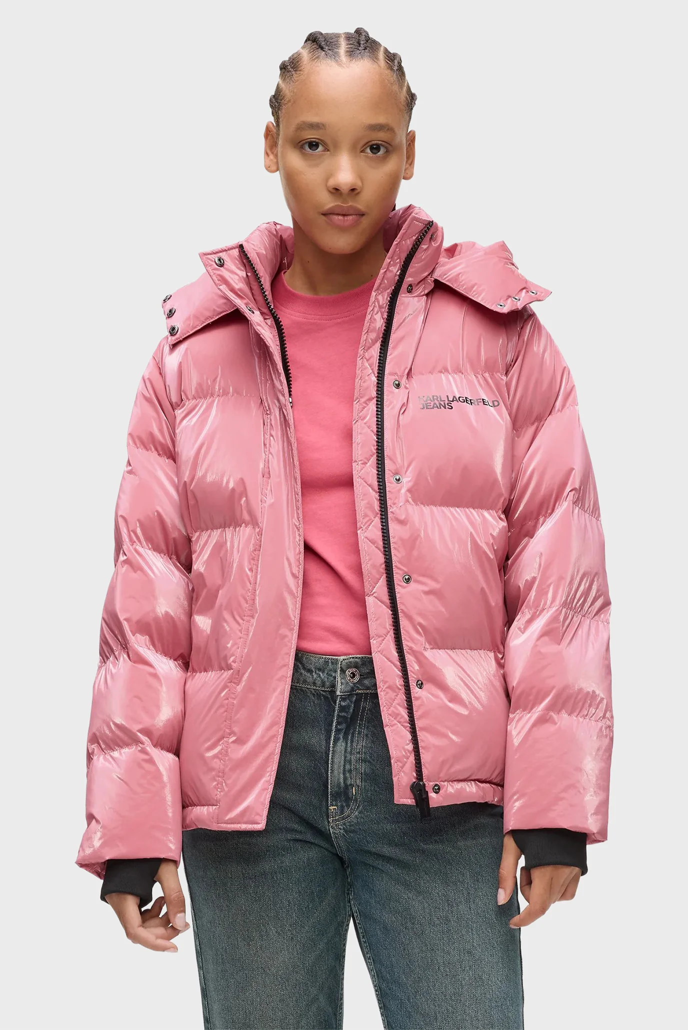 Женская розовая куртка pearlized puffer Karl Lagerfeld Jeans