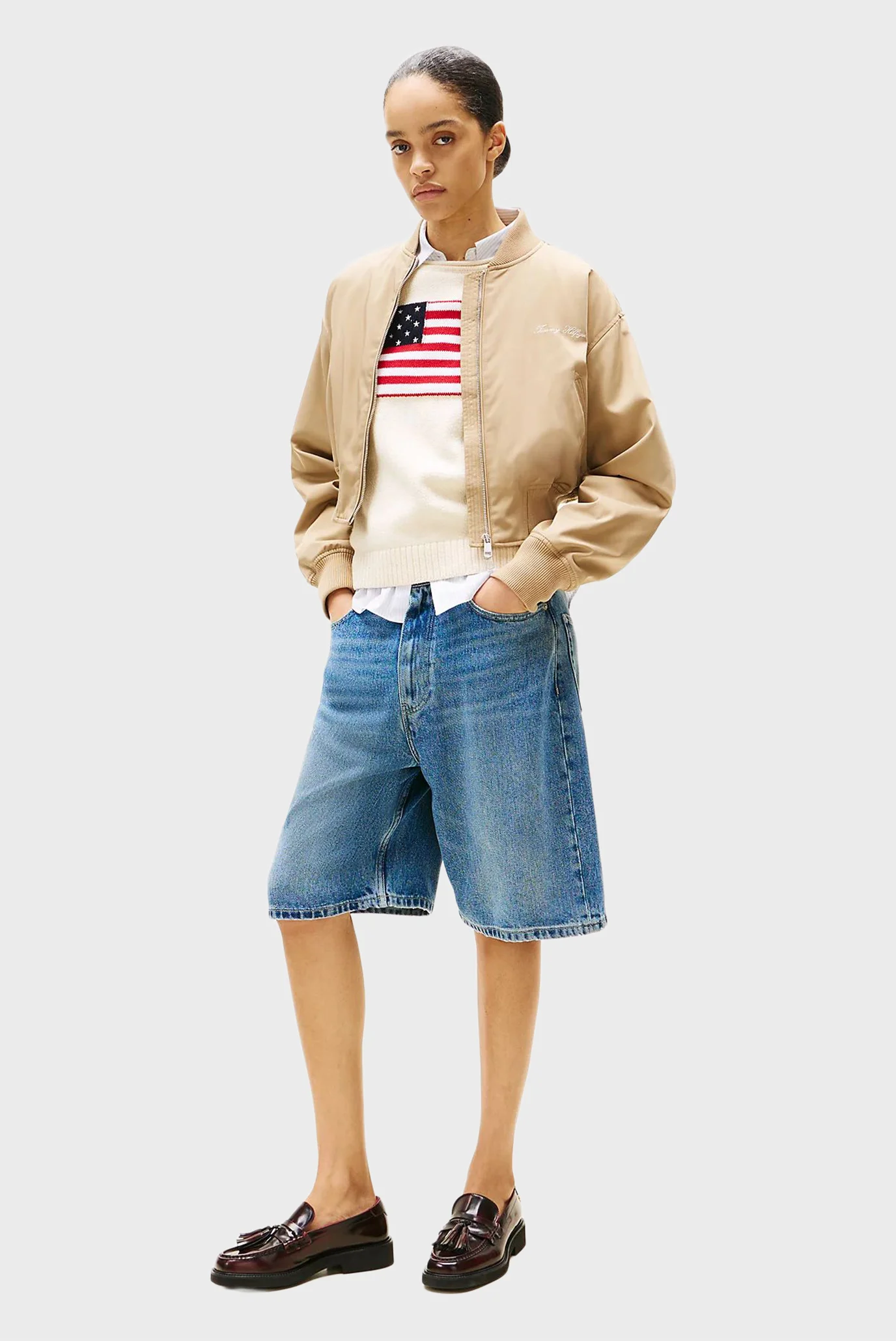 Женский бежевый бомбер NYLON REG CROPPED Tommy Hilfiger WW0WW45634