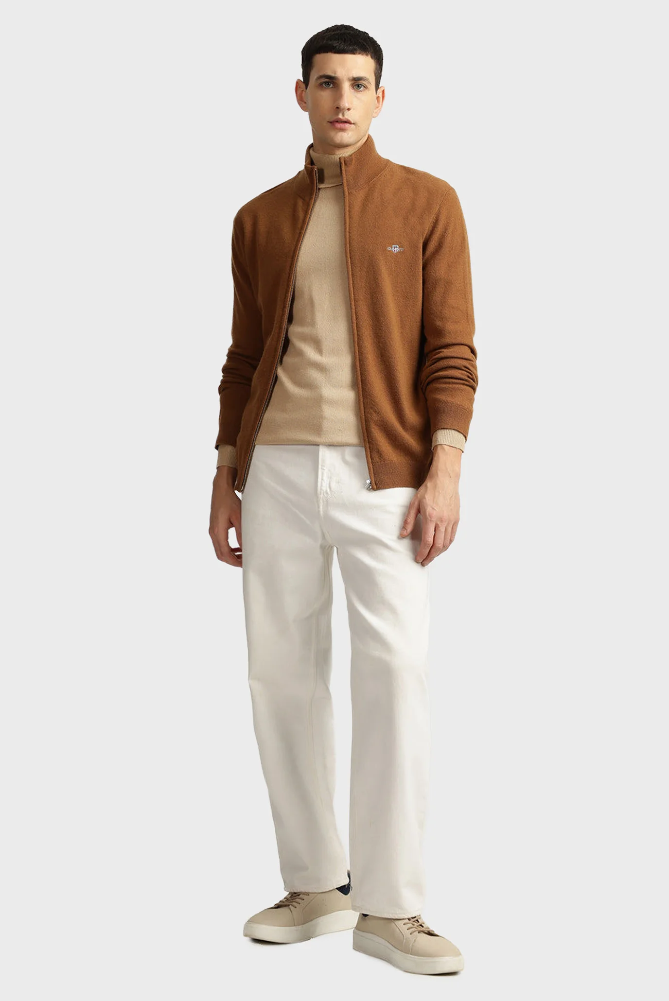 Мужской коричневый шерстяной кардиган EXTRAFINE LAMBSWOOL ZIP Gant