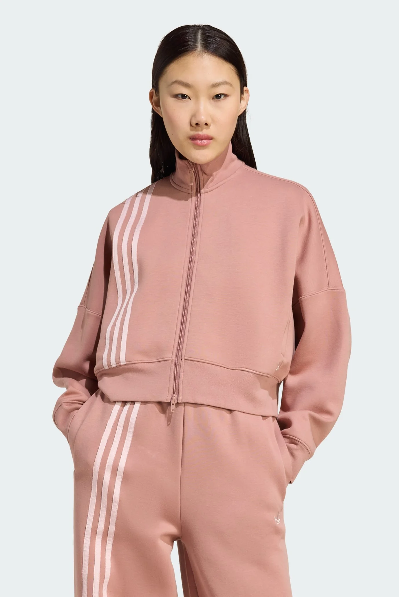 Женская пудровая спортивная кофта Off Placed 3-Stripes Zip Up