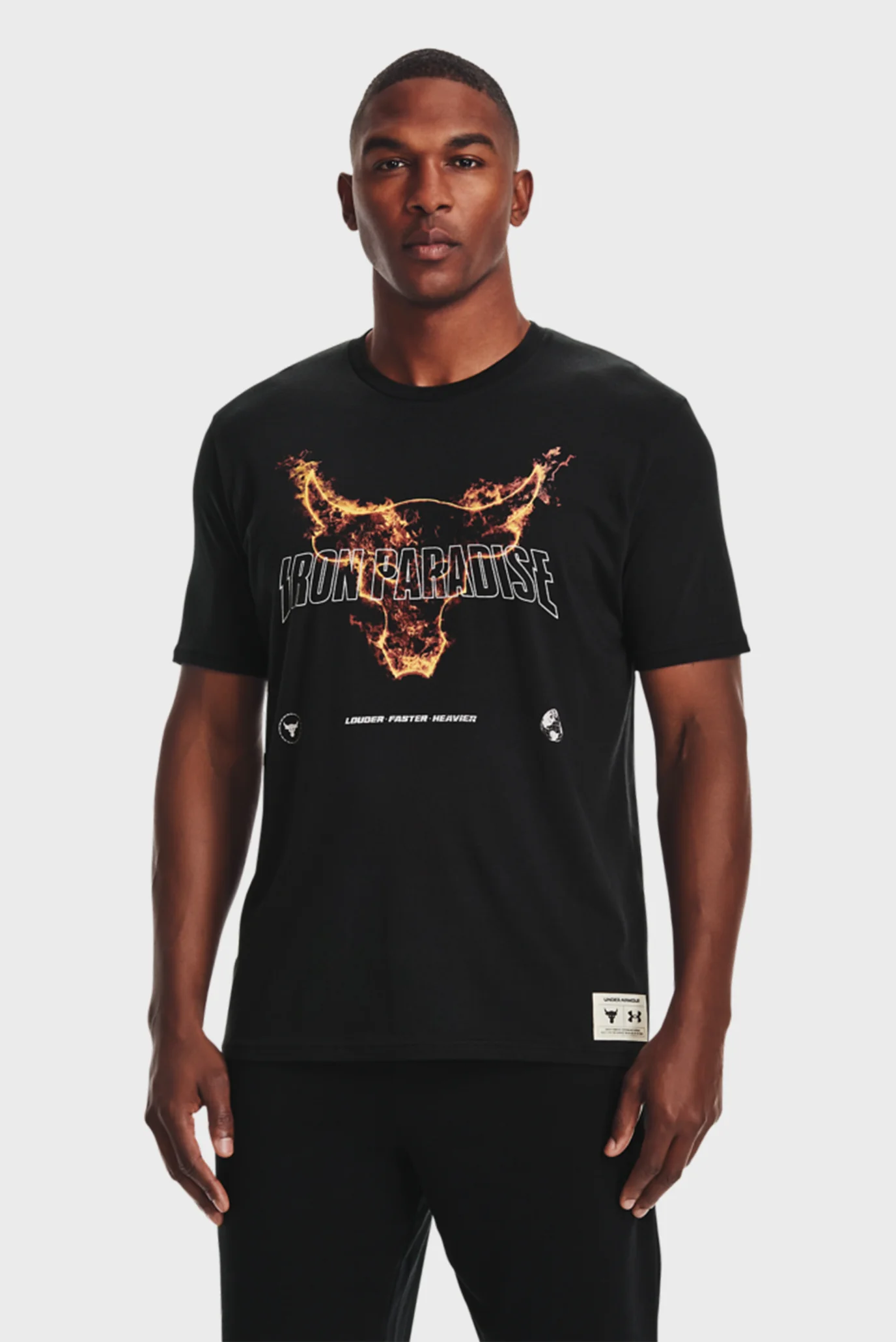 Мужская черная футболка UA Project Rock Fire SS-BLK Under Armour