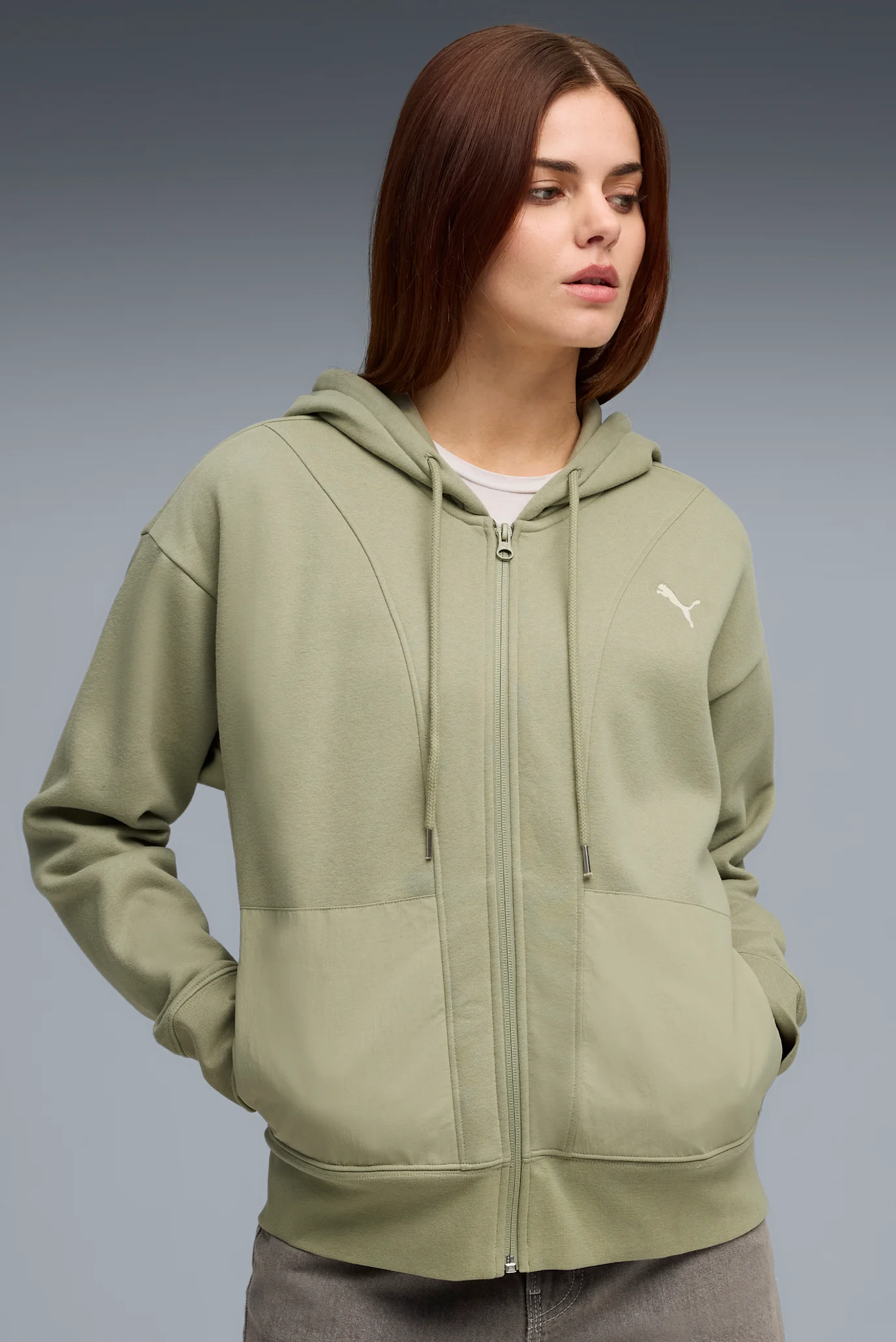 Женское оливковое худи HER Relaxed Full-Zip Hoodie Women PUMA