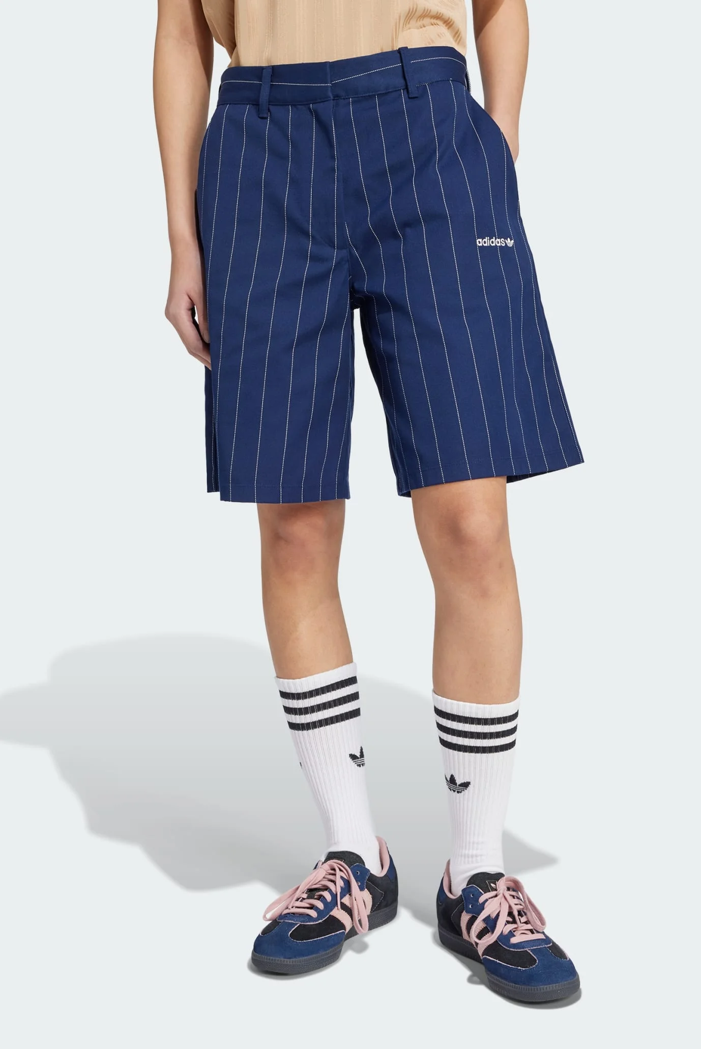 Женские синие шорты в полоску Pinstripe adidas JC7683 — MD-Fashion