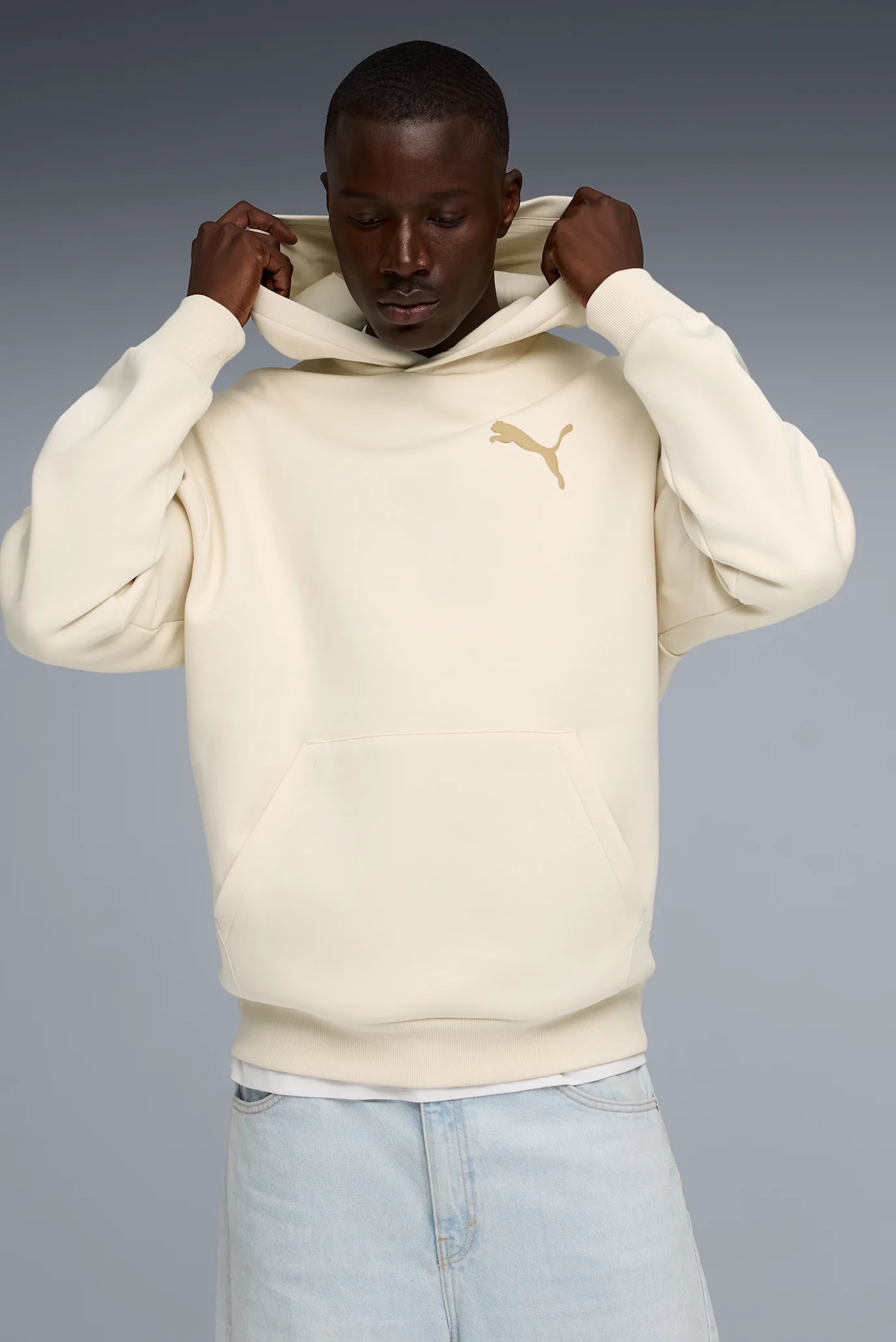 Чоловіче бежеве худі Essentials Elevated Cat Logo Relaxed Hoodie