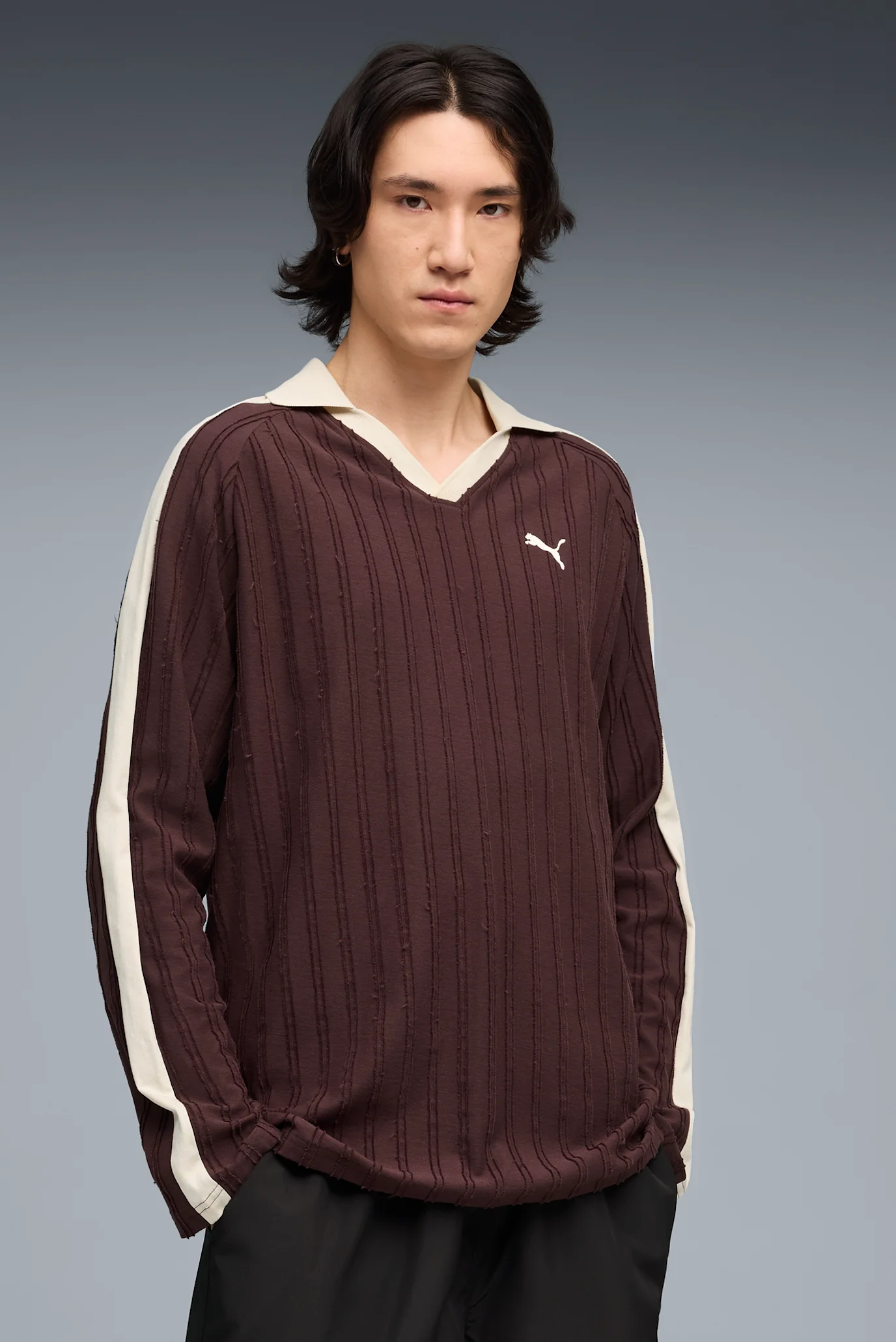 Чоловічий коричневий лонгслів T7 Relaxed Long Sleeve Polo Men PUMA