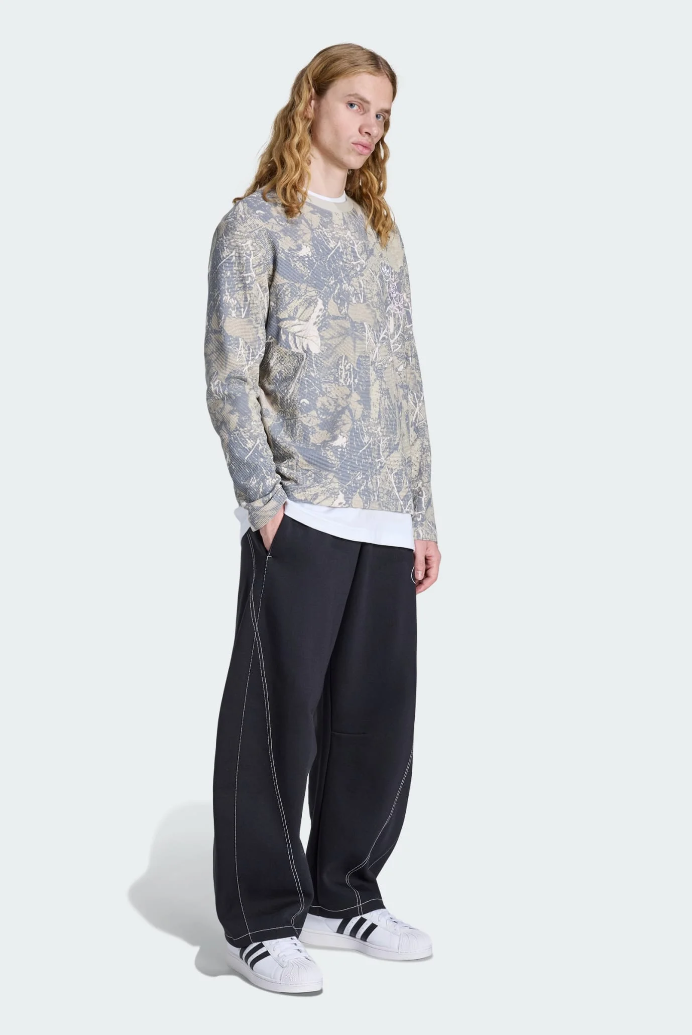Мужской серый лонгслив с узором ORIGINALS WAFFLE WORKWEAR adidas