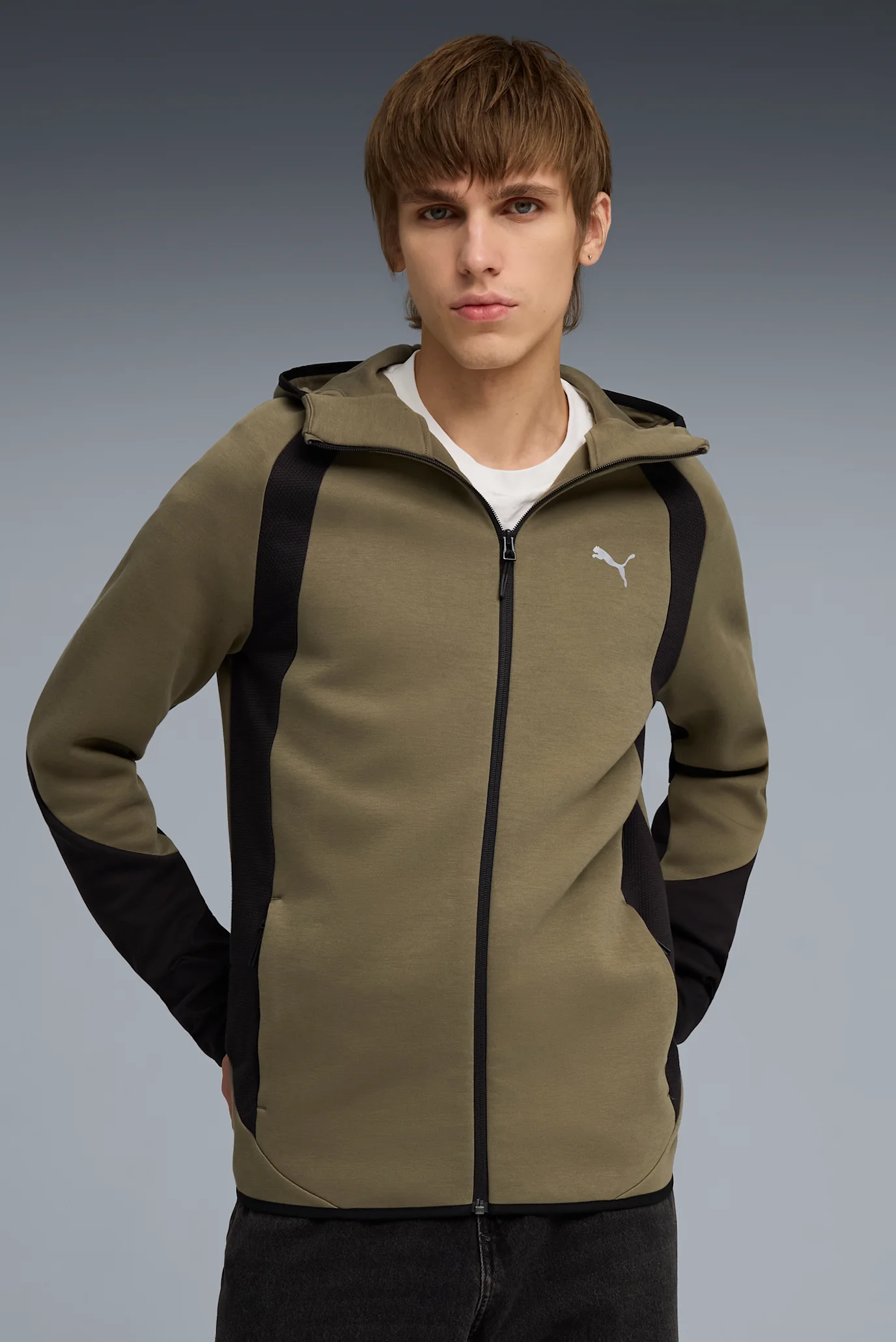 Мужское оливковое худи Evostripe Full-zip Hoodie Men PUMA