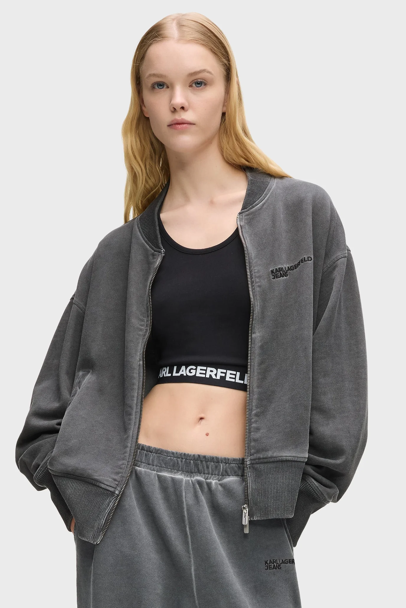 Женский серый бомбер RELAXED WASHED ZIP Karl Lagerfeld Jeans