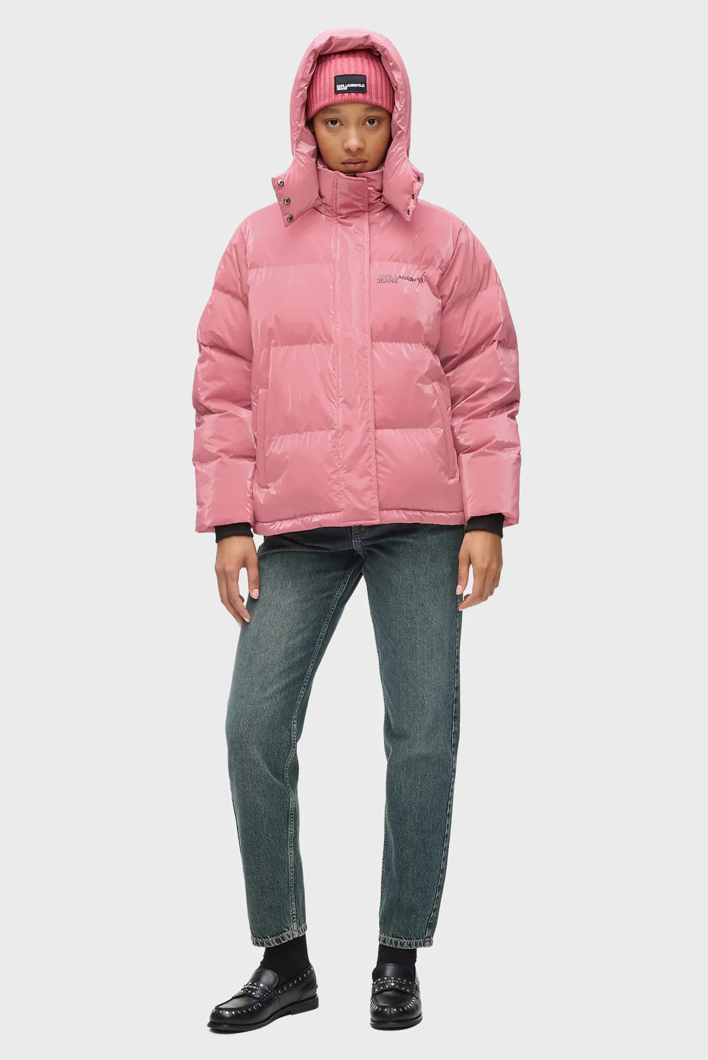 Женская розовая куртка pearlized puffer Karl Lagerfeld Jeans